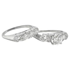 Diamond Engagement Ring & Wedding Band TCW 1.1 in 14k White Gold