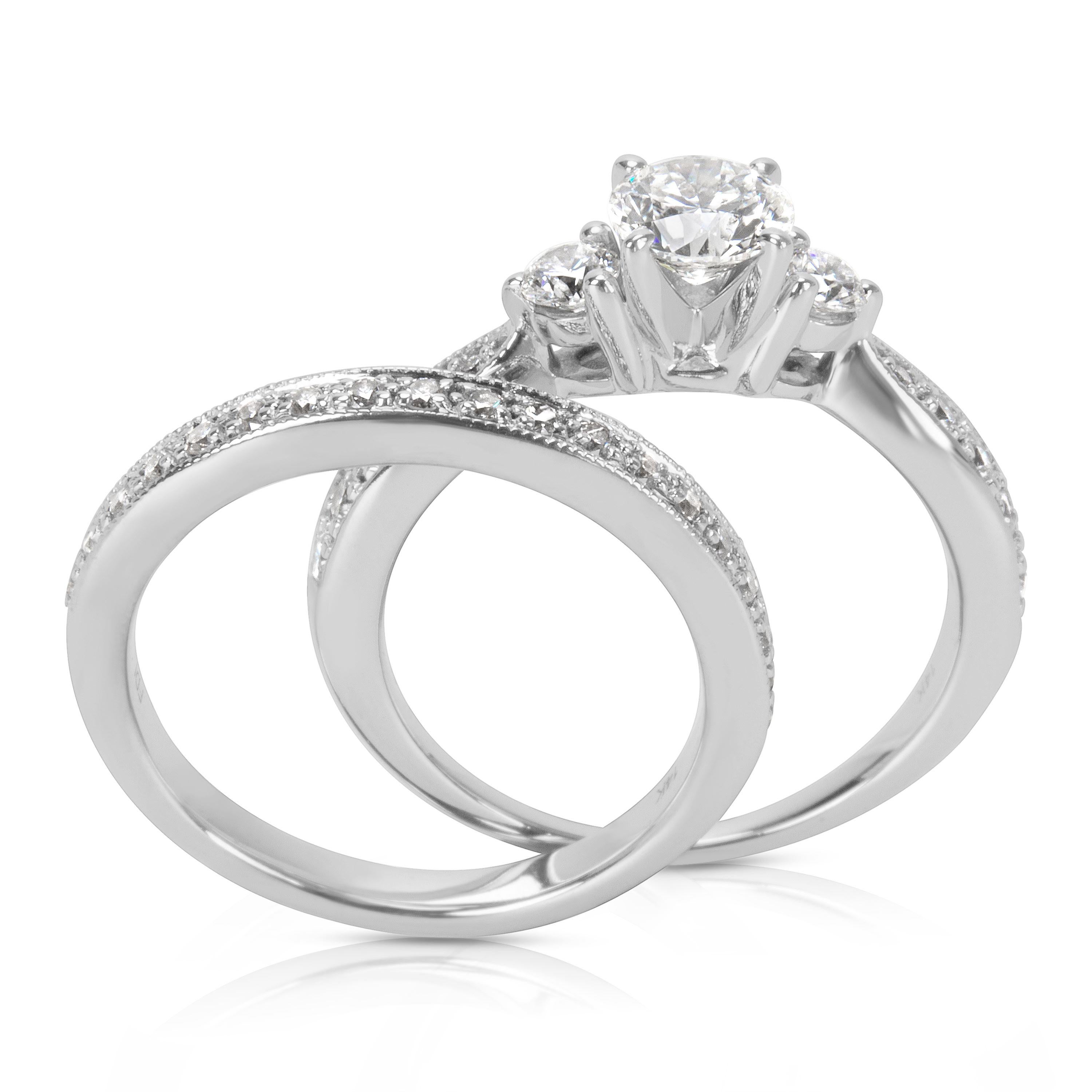 Round Cut Diamond Engagement Ring Wedding Set in 14 Karat White Gold '1.35 Carat'