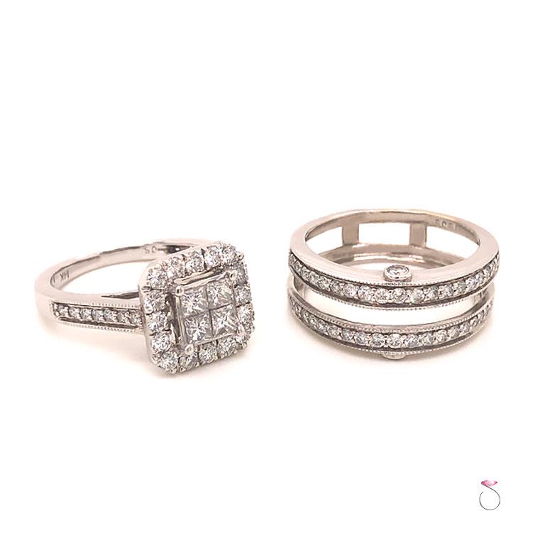 Diamant-Verlobungsring mit passender Ringjacke, 14k Weißgold im Angebot 2