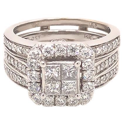 Diamant-Verlobungsring mit passender Ringjacke, 14k Weißgold