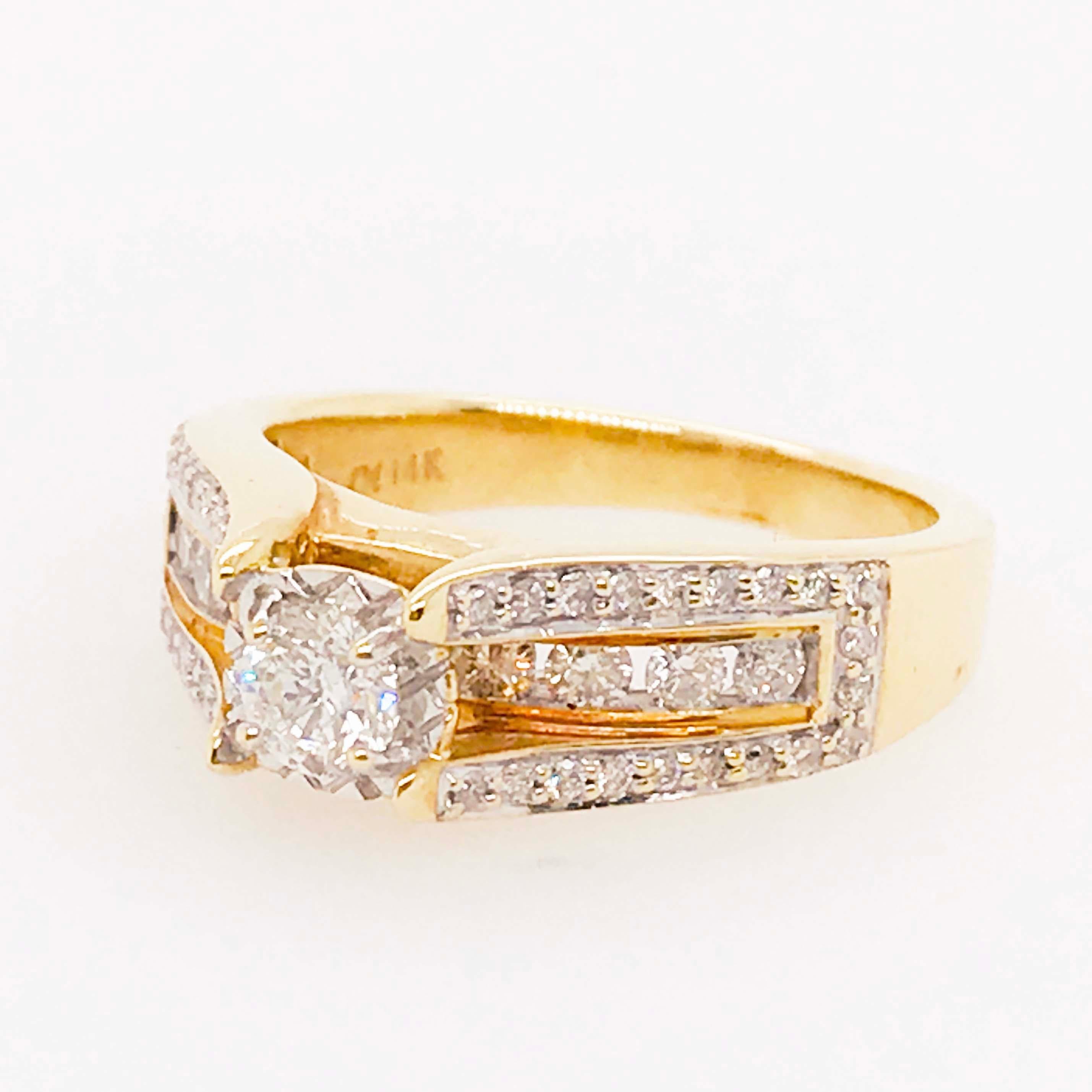 Diamond Ring with Round Brilliant Diamond and Diamond Band 14 Karat Gold 3