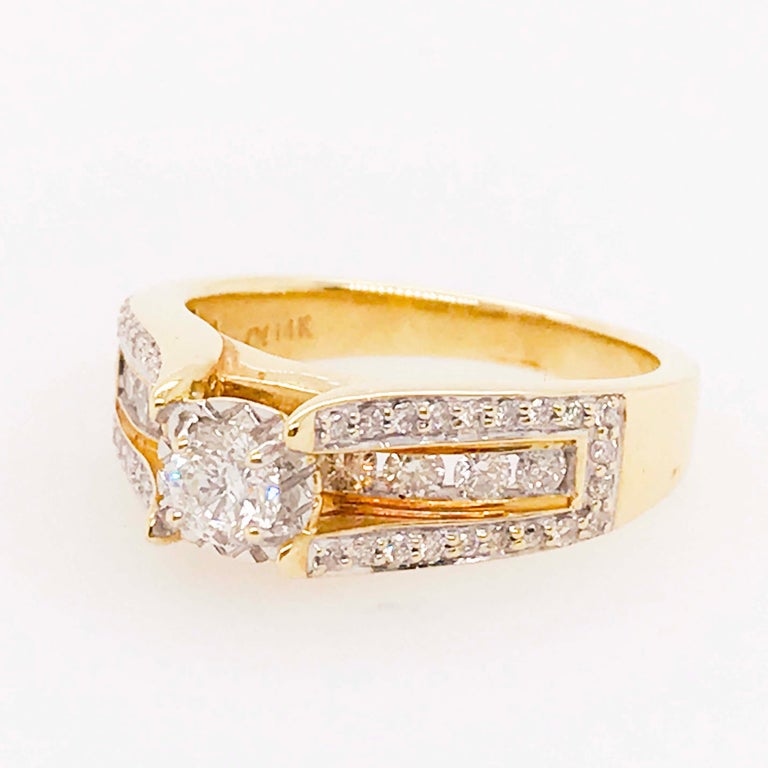 Diamond Ring with Round Brilliant Diamond and Diamond Band 14 Karat ...