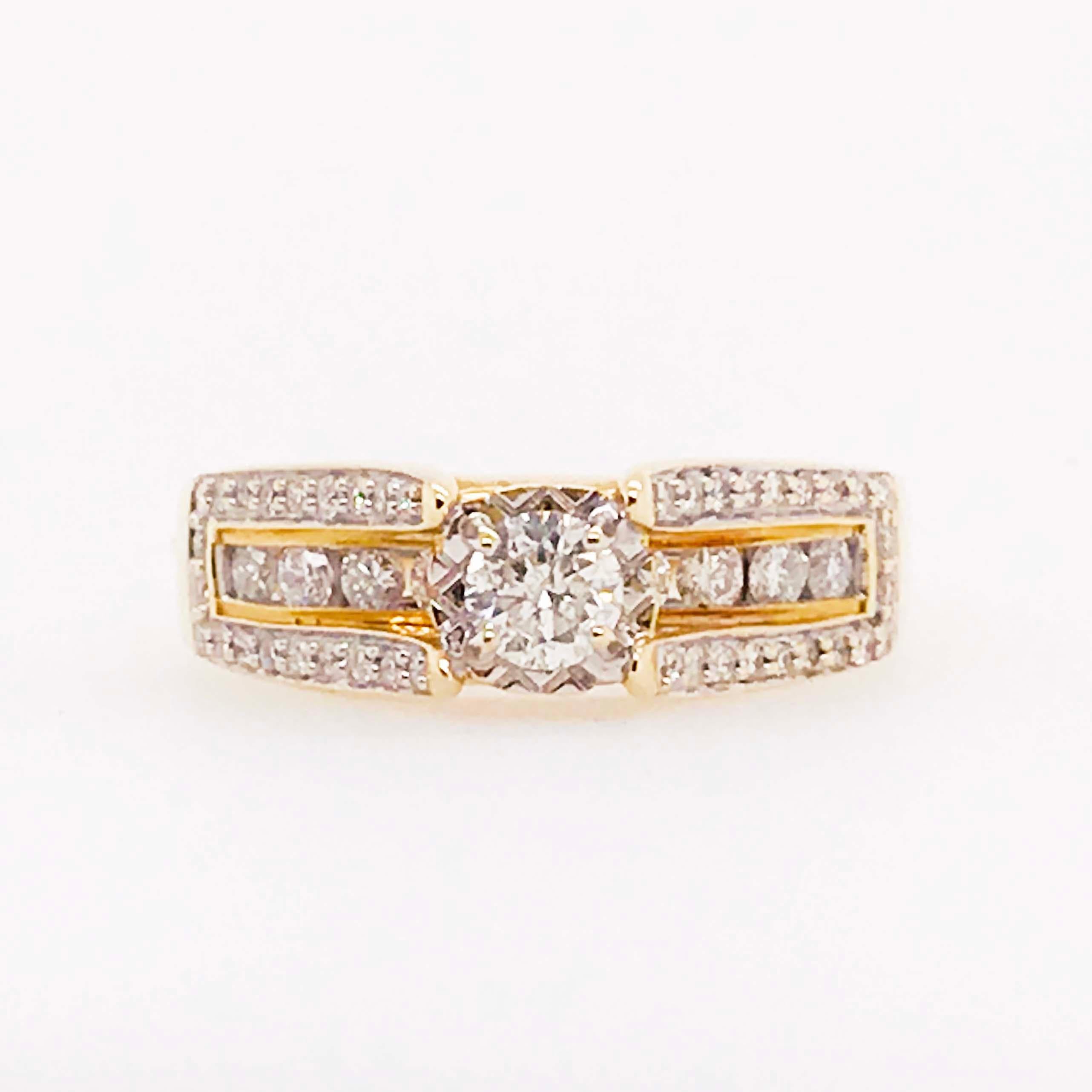 Diamond Ring with Round Brilliant Diamond and Diamond Band 14 Karat Gold In New Condition In Austin, TX