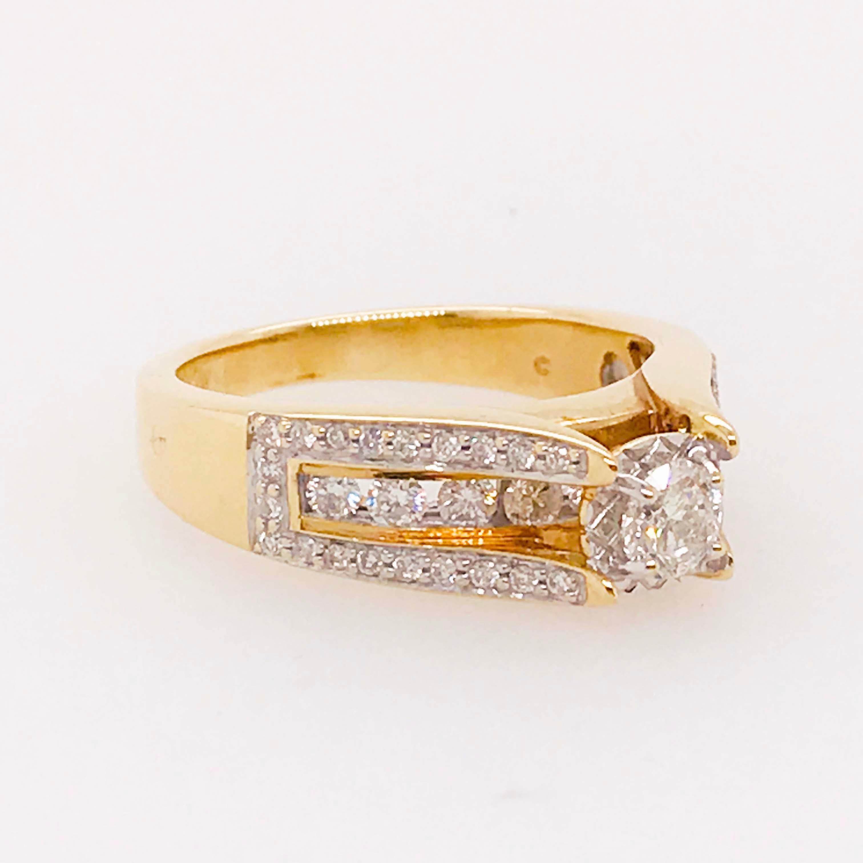 Women's Diamond Ring with Round Brilliant Diamond and Diamond Band 14 Karat Gold