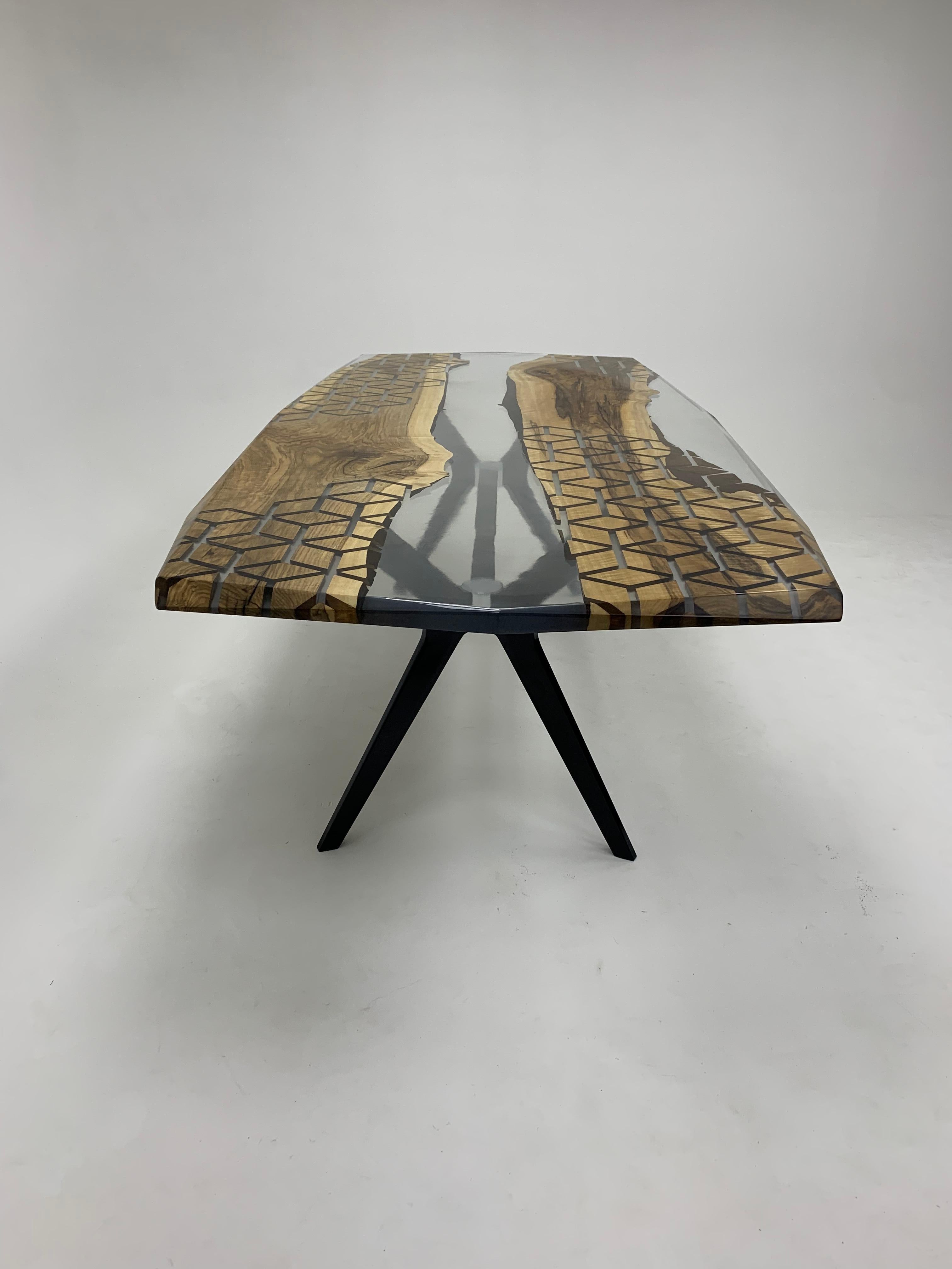Diamond Epoxy Resin Live River Live Edge Dining Table For Sale 1