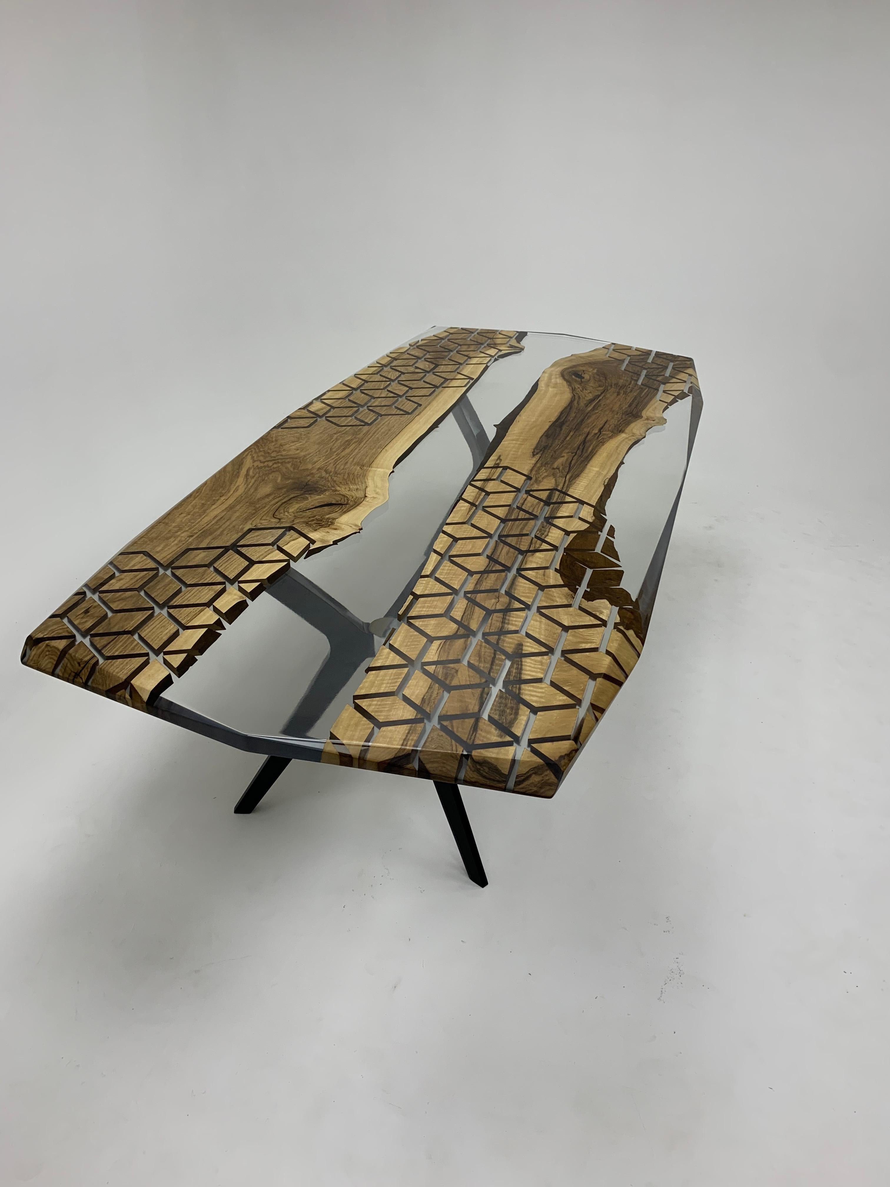 Diamond Epoxy Resin Live River Live Edge Dining Table In New Condition For Sale In İnegöl, TR