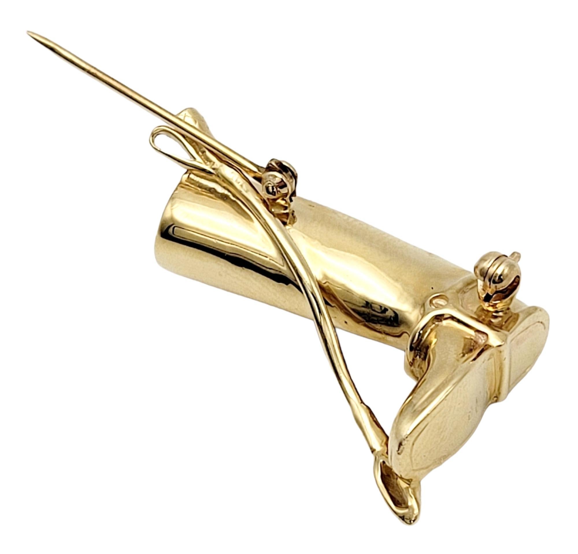Diamond Equestrian Boot & Riding Crop Brooch / Pendant in 14 Karat Yellow Gold For Sale 1