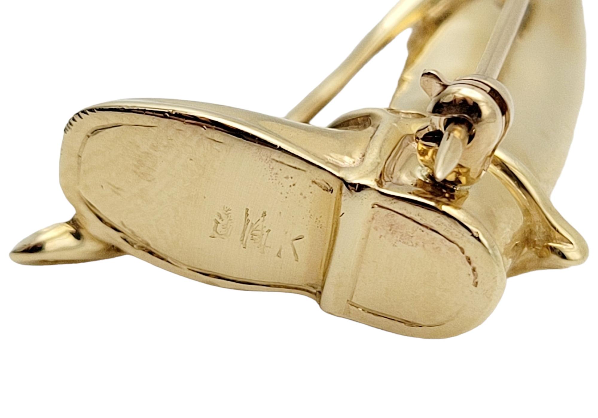 Diamond Equestrian Boot & Riding Crop Brooch / Pendant in 14 Karat Yellow Gold For Sale 2