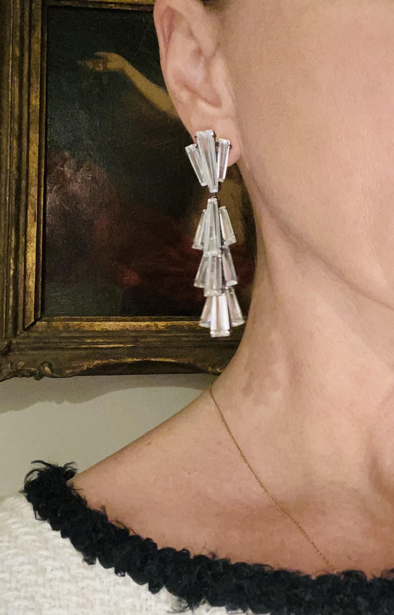 Baguette Cut Diamond-Esque Crystal Dangle Earrings For Sale