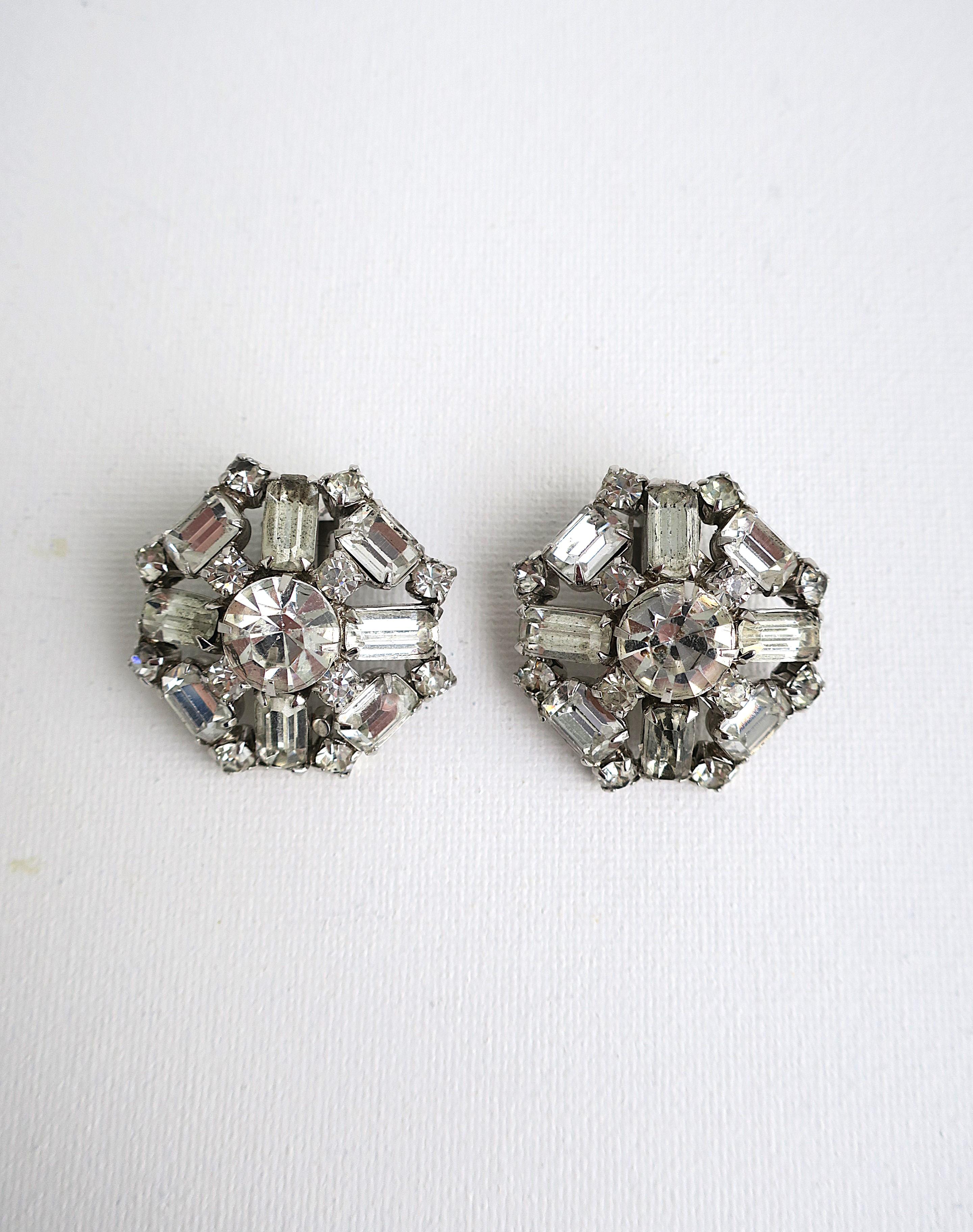 Diamond-Esque Rhinestone Earrings For Sale 1
