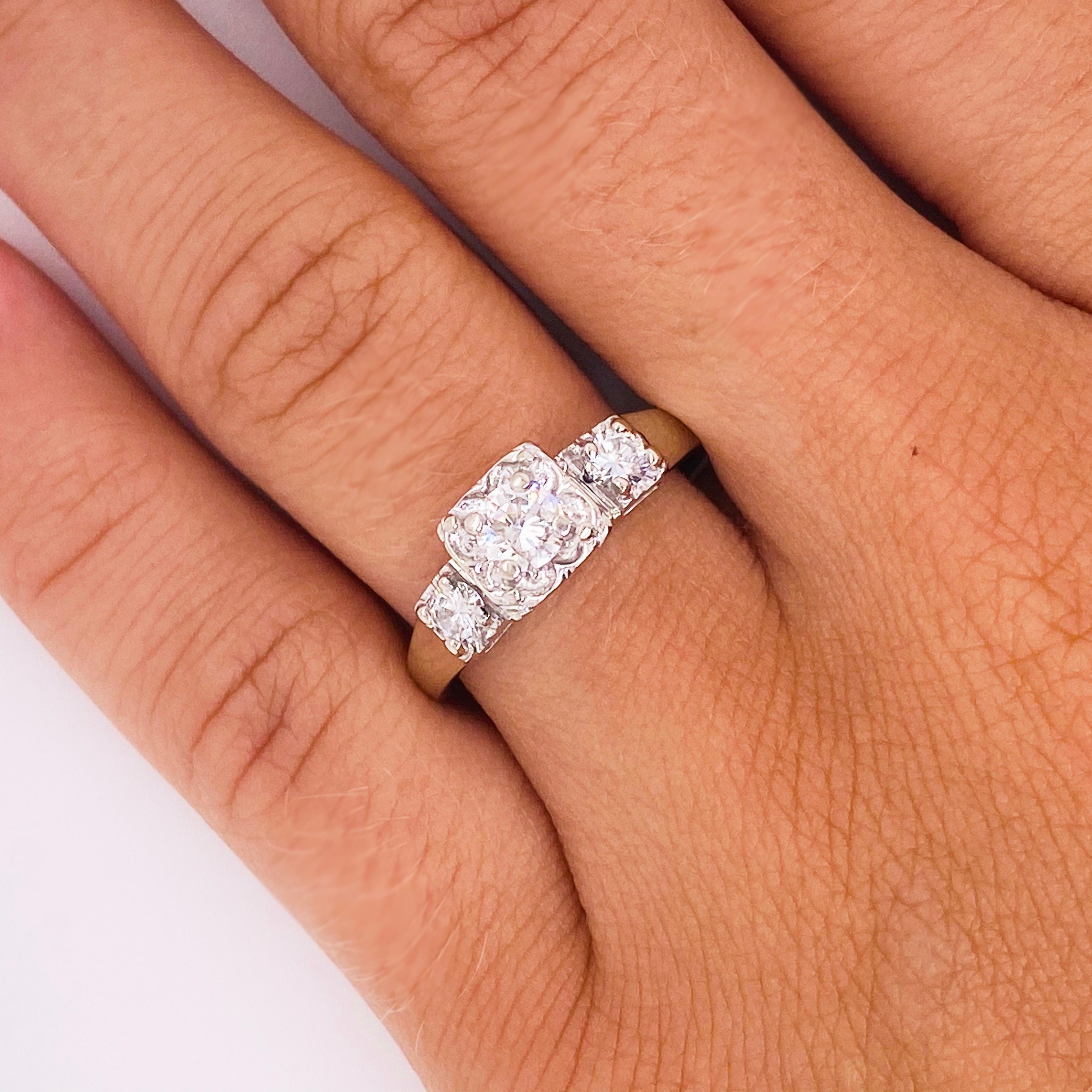 This 1950's diamond engagement ring is an estate piece that is from a loving family! Think of the years that this ring was coveted by a special woman!  Such love in each diamond, such joy in each diamond.  The ring will last another 70 years as the