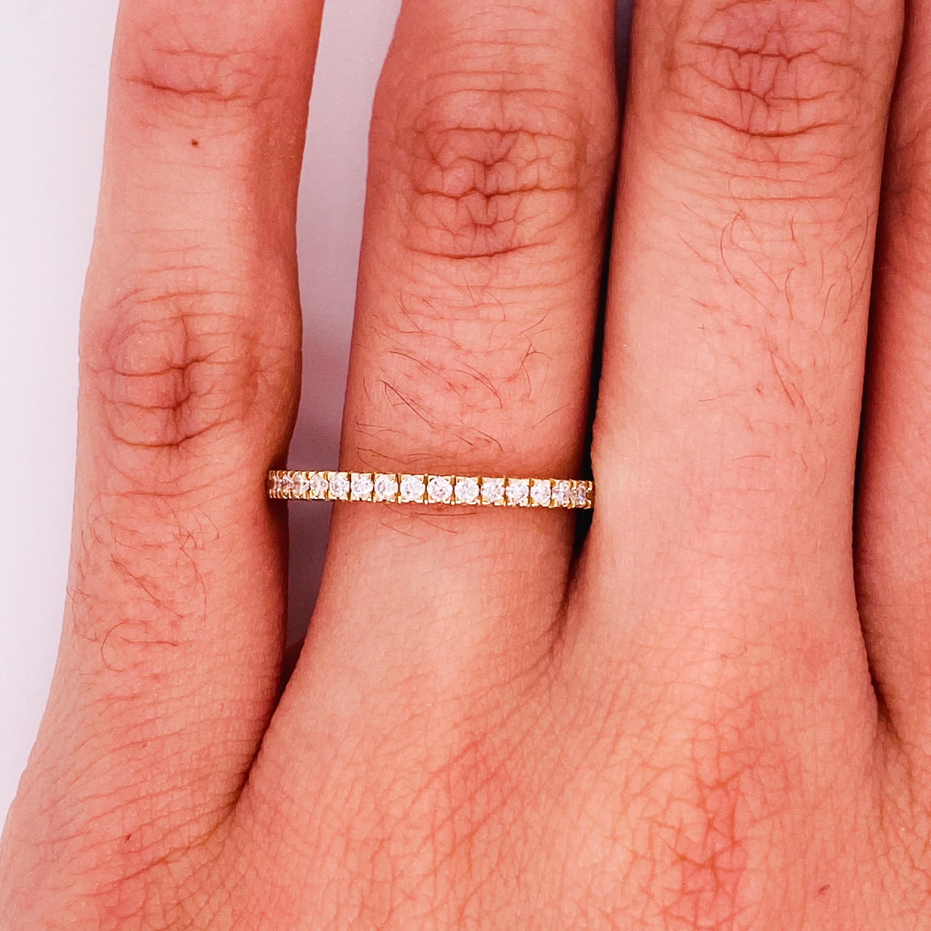 Round Cut Diamond Eternity Band 1/2 Carat, 14k Yellow or White or Rose Gold, Stackable For Sale
