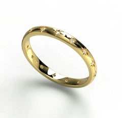 Diamond Eternity Band 14K Solid Yellow Gold Engraved Star Diamond Stacking Ring