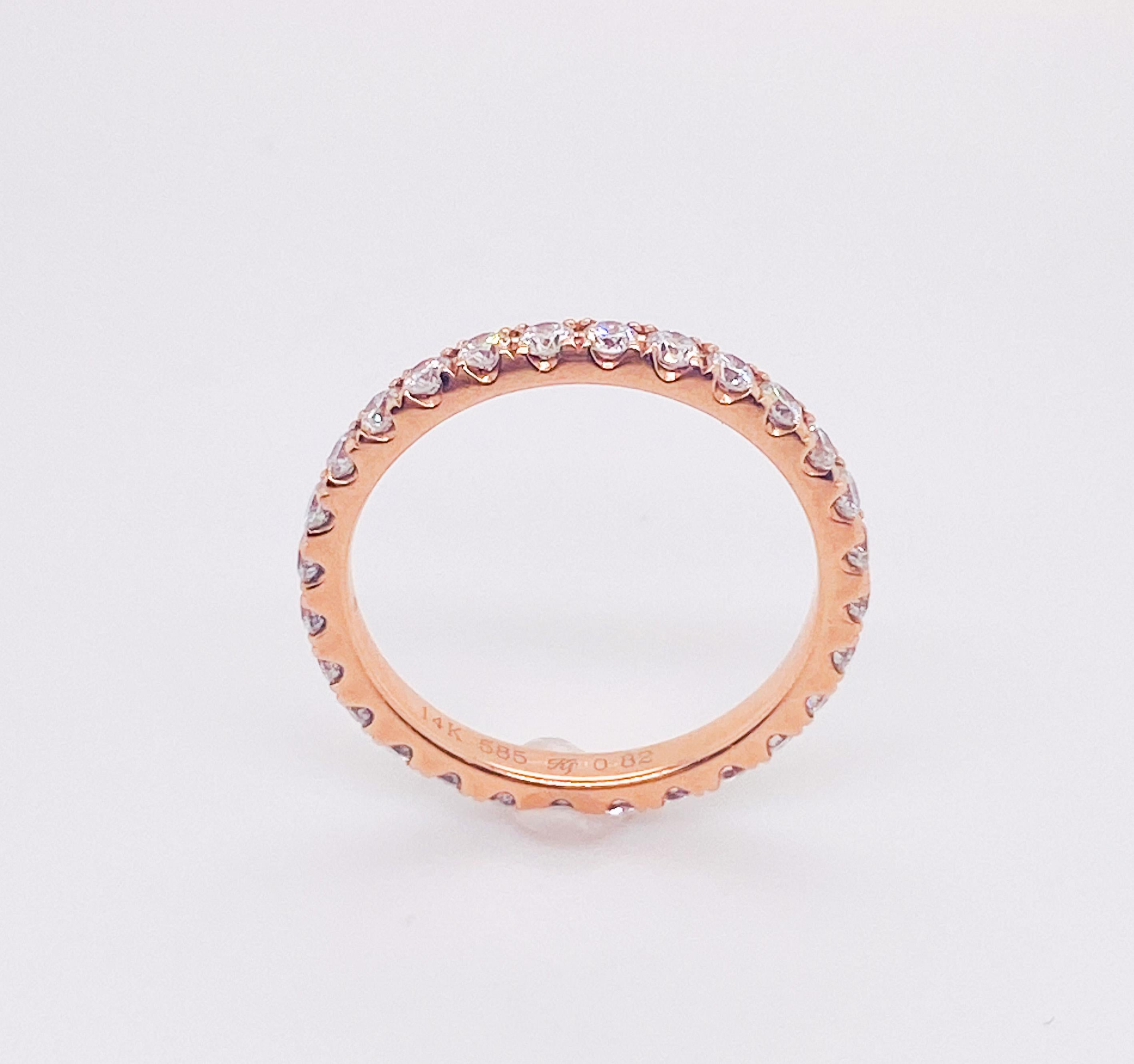 For Sale:  Diamond Eternity Band 0.82 Carat in 14 Karat Rose Yellow White Gold, Stackable 3