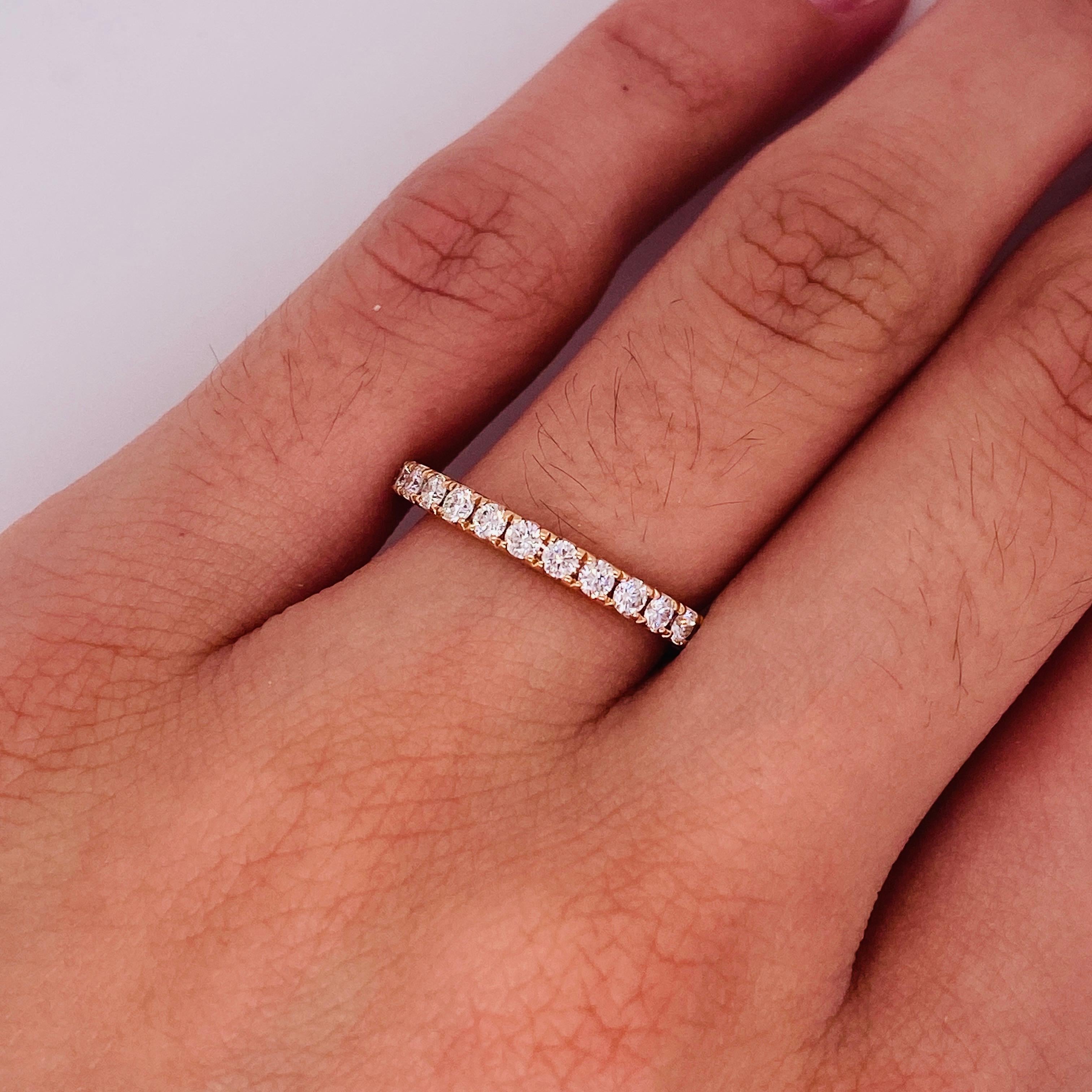 For Sale:  Diamond Eternity Band 0.82 Carat in 14 Karat Rose Yellow White Gold, Stackable 4