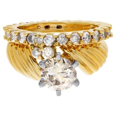 Diamond Eternity Band and Ring Engagement Ring Set in 14k and 10k Yellow Gold