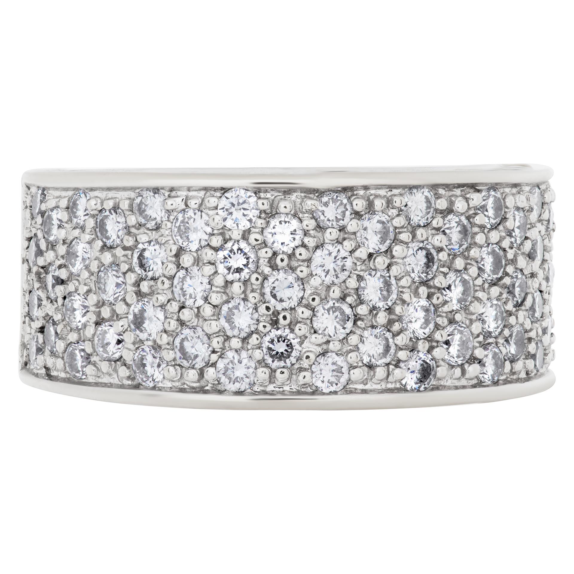Elegant thick & diamond eternity band in 18k white gold with over 1 carats G-H color, VS-SI clarity  diamonds. Size 5.5<br /><br />This Diamond ring is currently size 5.25 and some items can be sized up or down, please ask! It weighs 7.3