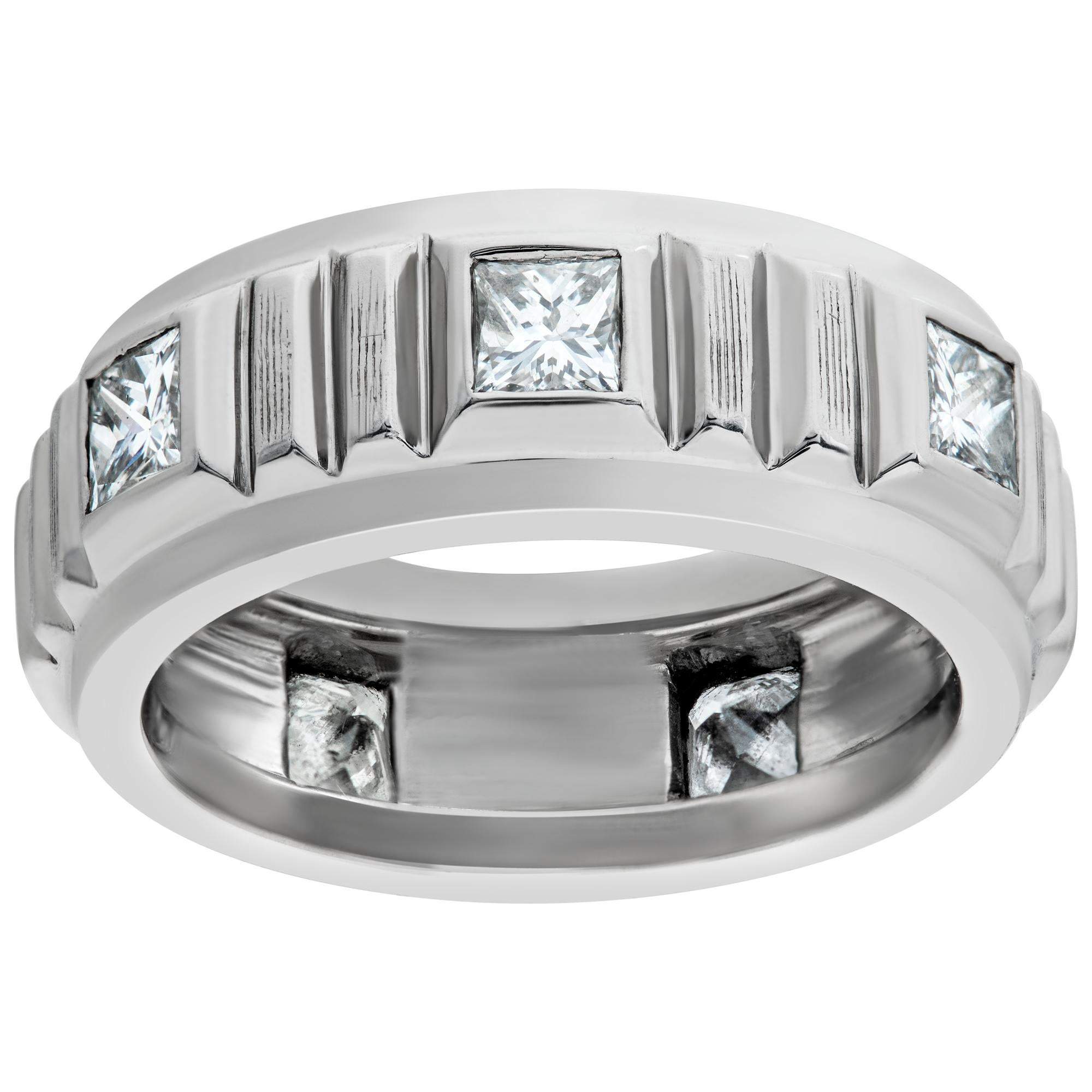Diamond Eternity Band and Ring Lucky 7 diamonds princess cut total approximately 0.35 carat princess cut H color, VS clarity in platinum. Size 4.75. Width 0.26 inches (6.6mm).This Diamond ring is currently size 4.75 and some items can be sized up or