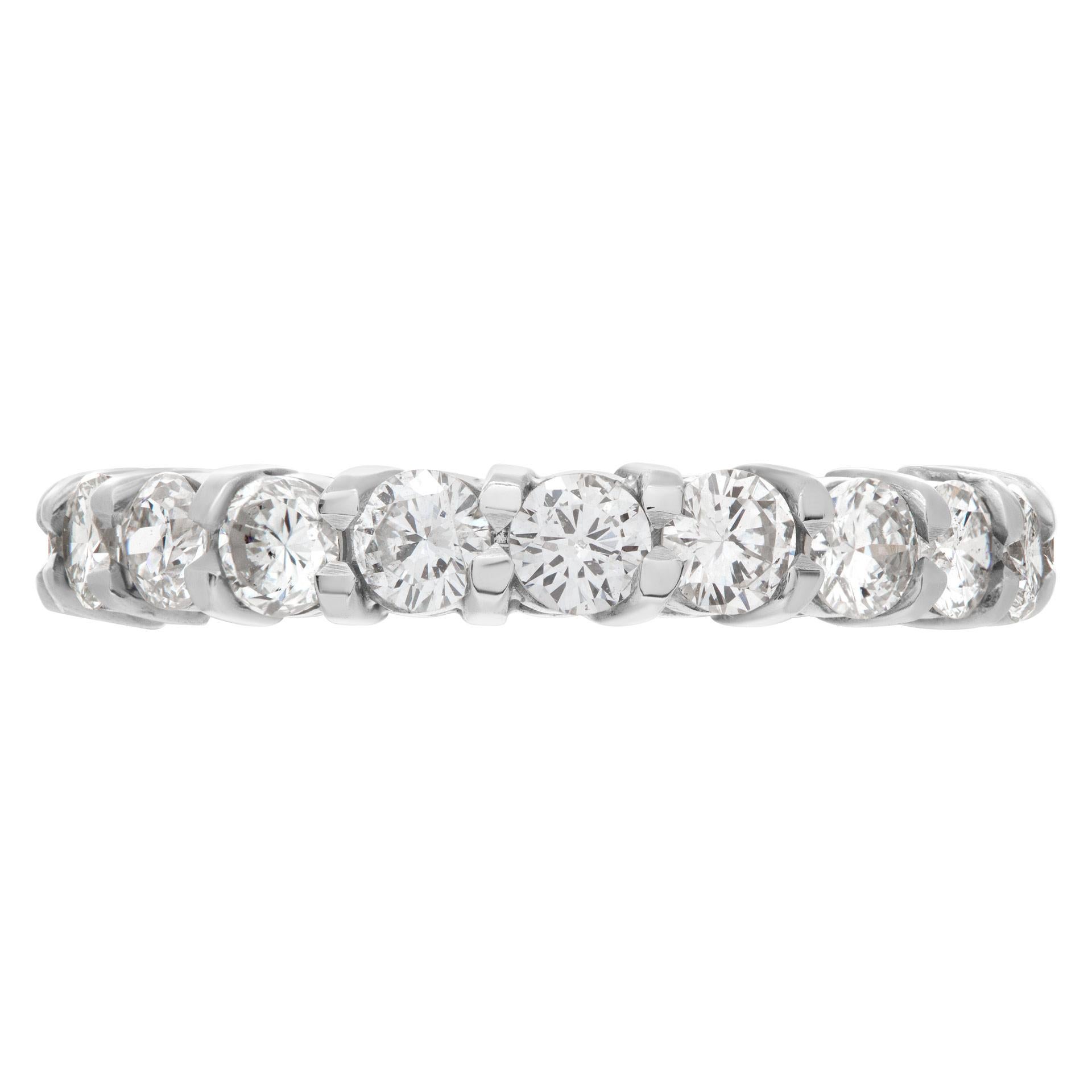 Eternity diamond band with 20 round brilliant cut diamonds averaging 0.09 carat each for a total of approximately 1.95 carats in G-H color, VS-SI clarity diamonds all set in platinum. Size 6 This Diamond ring is currently size 6 and some items can