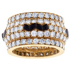 Diamond Eternity Band and Ring with Onyx Inlay Set in 14k Yellow Gold