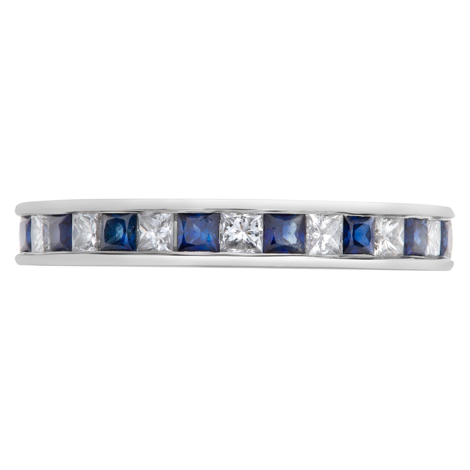 Diamond eternity band with approximately 1 carat in princess cut  F-G color, VS clarity diamonds and approximately 1.50 carats in deep blue sapphires. Size 6.25.
