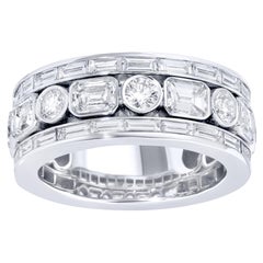 Diamond Eternity Band Ring Emerald Round Baguette 3.85 Carats 18K White Gold