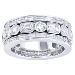 Anillo Eternidad Diamante Esmeralda Redondo Baguette 3,85 Quilates Oro Blanco 18K