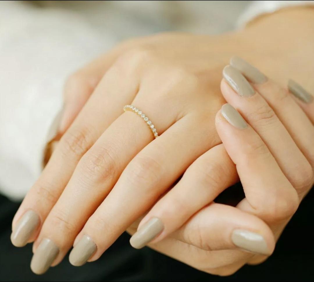Art Deco Diamond Eternity Band Ring In 14k Solid Gold Unique Wedding Gift For Women . For Sale