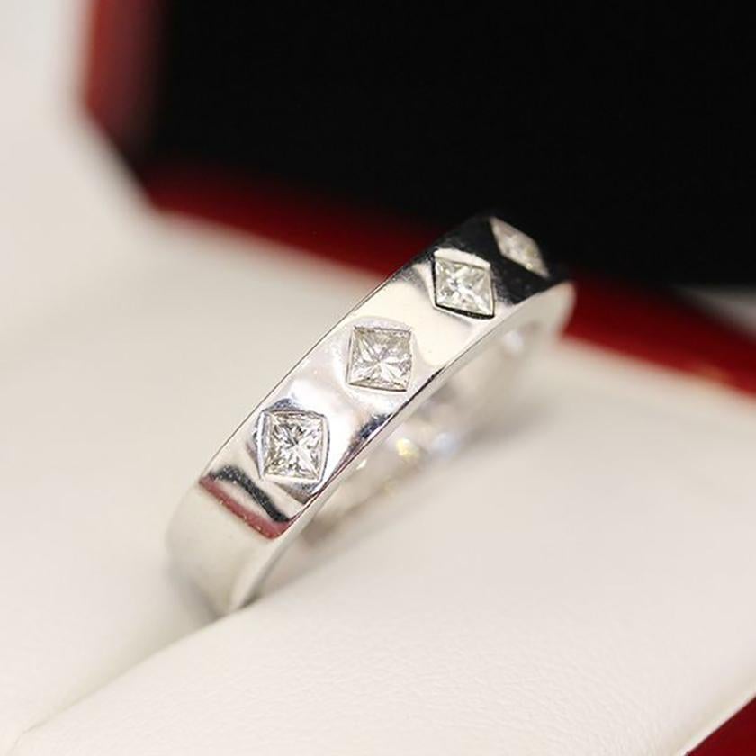 Art Deco Diamond Eternity Band, Wedding Band, 5 Princess Cut Diamonds For Sale