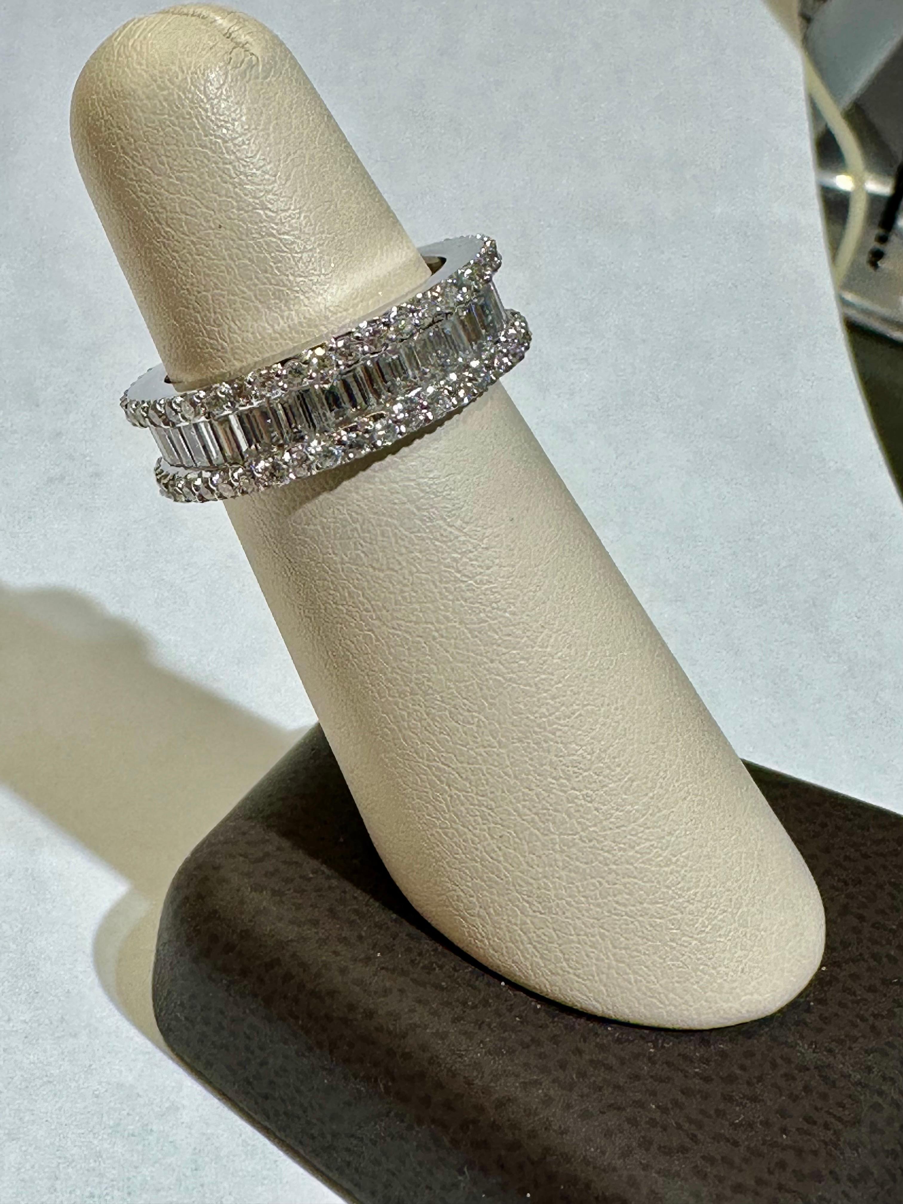 Modern Diamond Eternity Band with Baguette & Round Diamonds  2.70 CT T.W. 18K W. G. For Sale