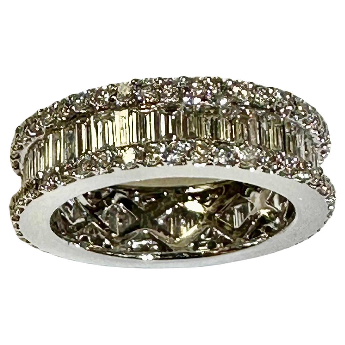 Diamond Eternity Band with Baguette & Round Diamonds  2.70 CT T.W. 18K W. G. For Sale