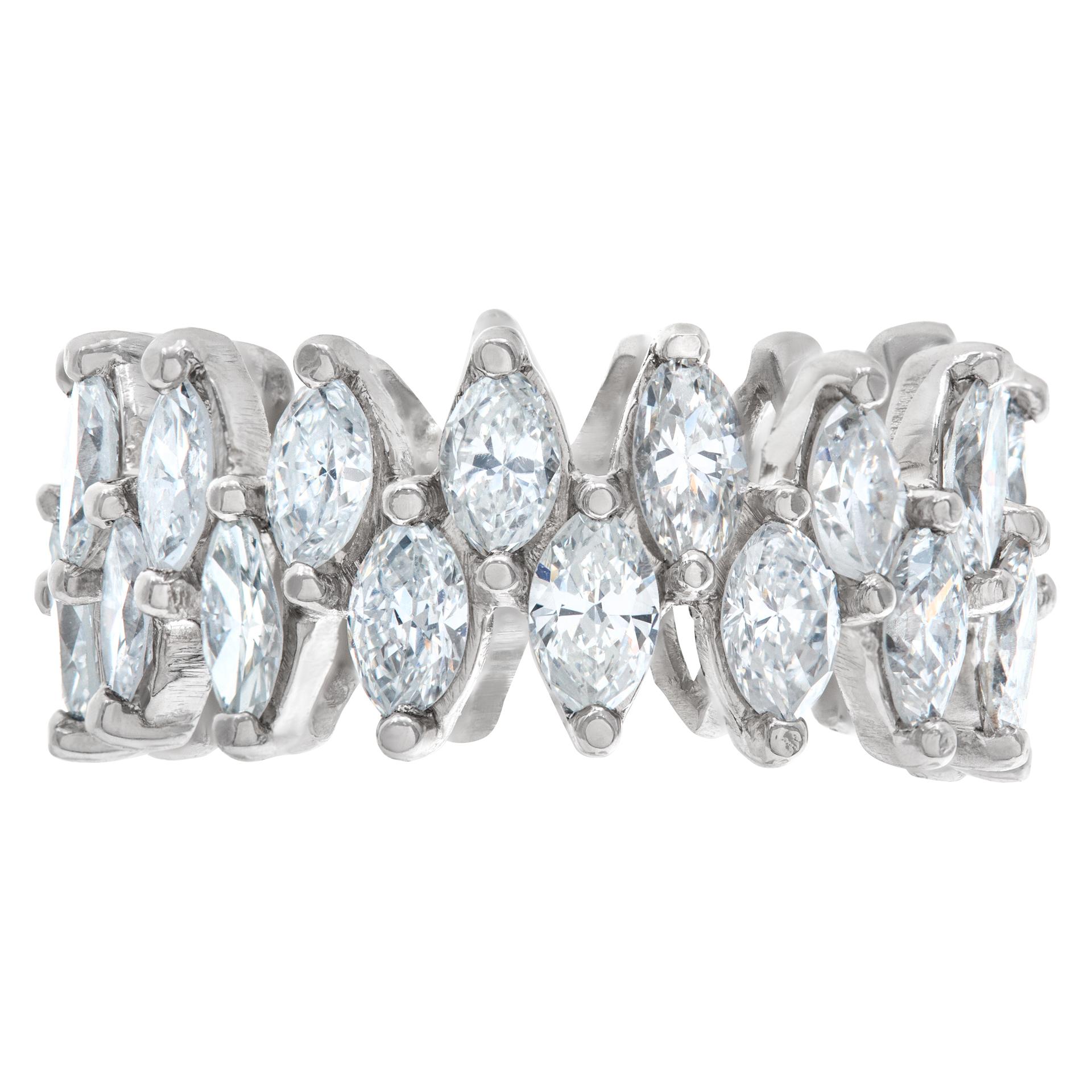 Diamond eternity band with marquise cut diamonds with approximately 4 carats in H-I color, VS2 clarity diamonds set in platinum. Size 6
