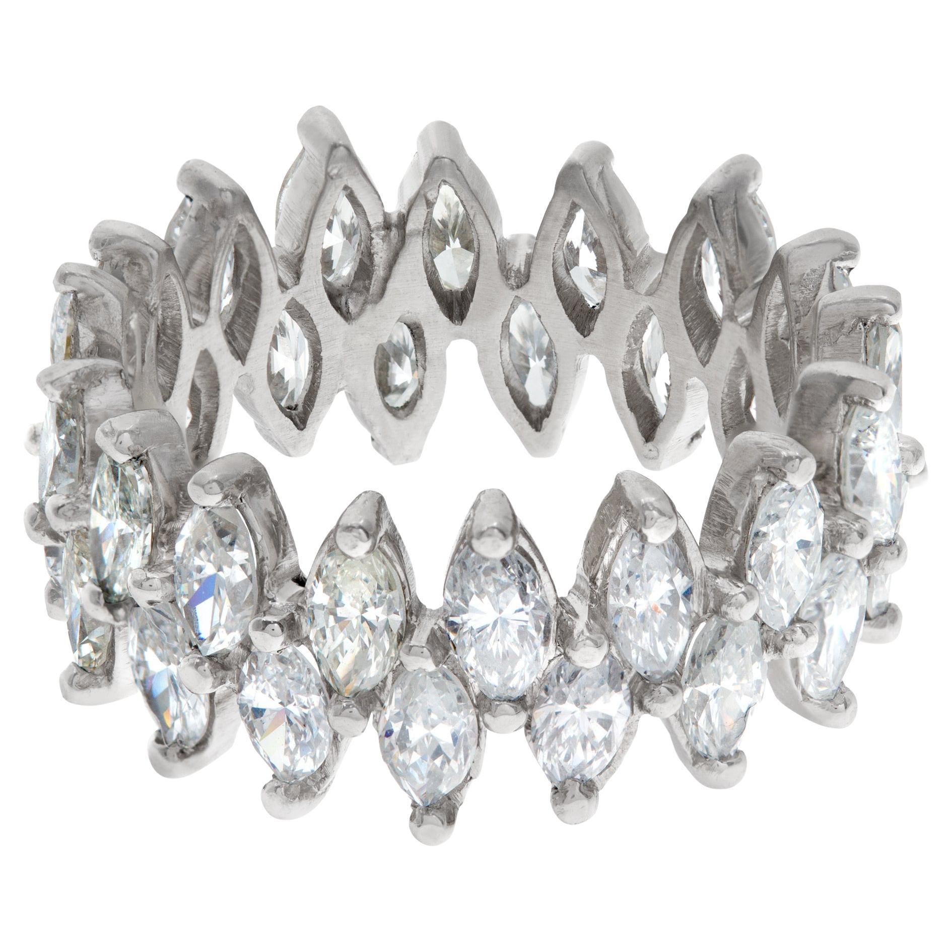 Diamond Eternity Band with Marquise Cut Diamonds Set in Platinum, Tcw 4.0 Carats For Sale