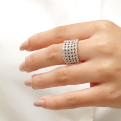 2.30 Carat Bezel Set Natural Diamond Broad Statement Band Ring, 14k White Gold