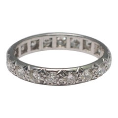 Retro Brilliant Cut Diamond Eternity Platinum Engagement Band Ring, circa 1950s