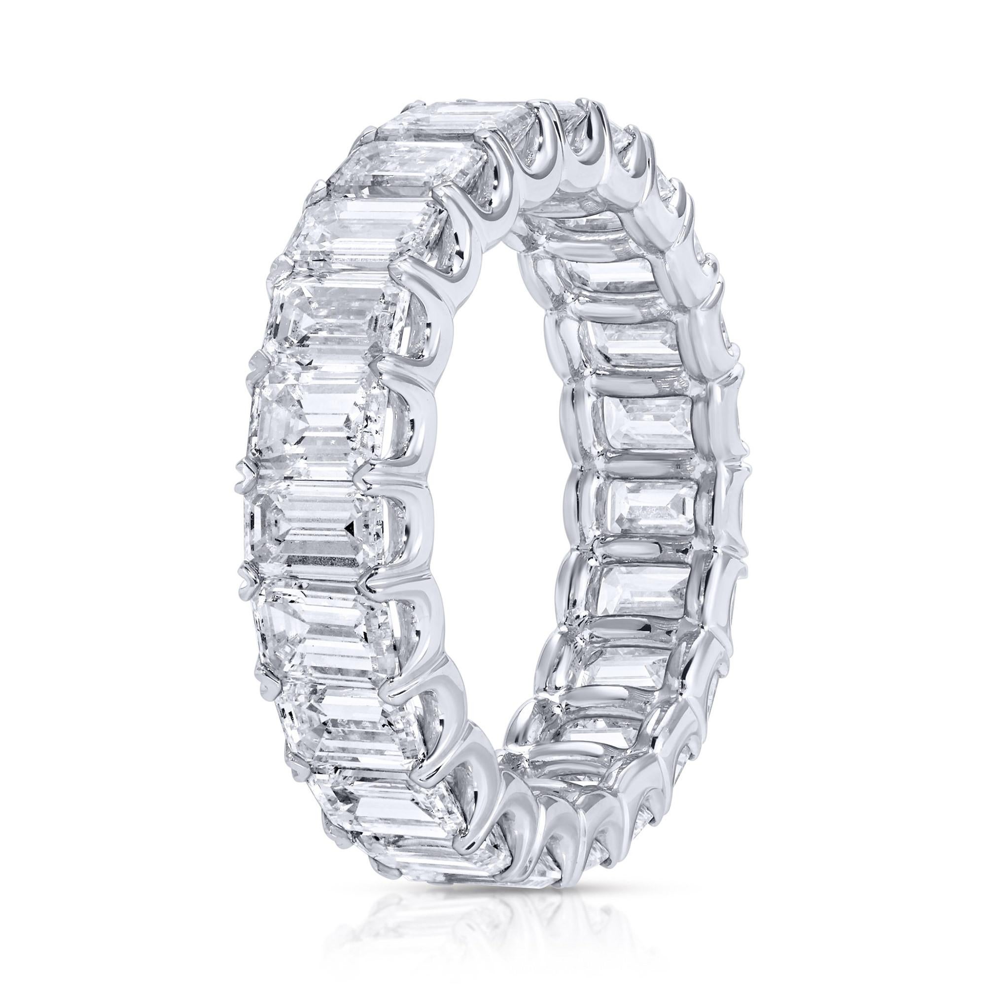 Diamond Eternity Ring Emerald Cut 5.7 Carats Total 18K White Gold In Excellent Condition For Sale In Aliso Viejo, CA
