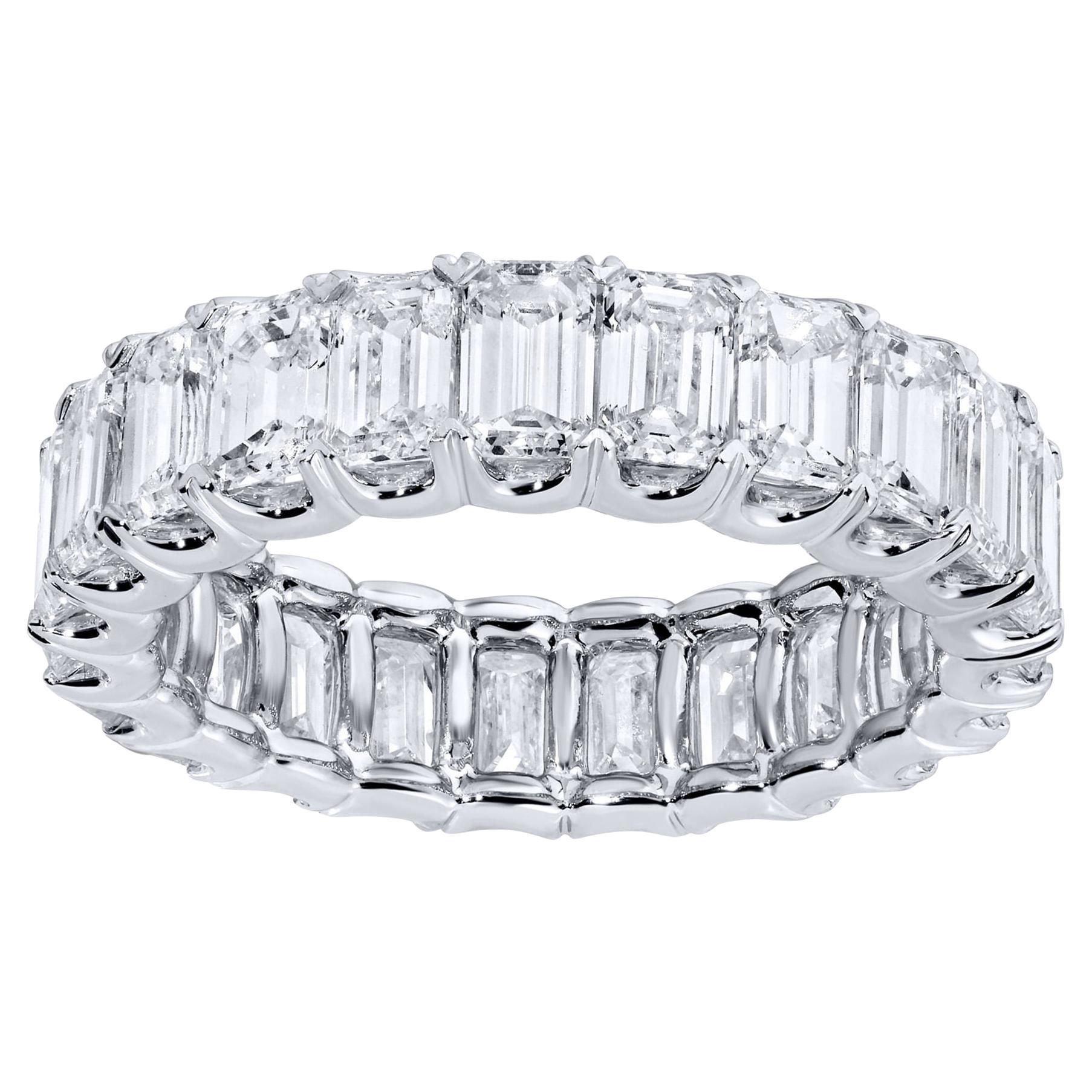 Anillo Eternidad Diamante Talla Esmeralda 5,7 Quilates Total Oro Blanco 18K