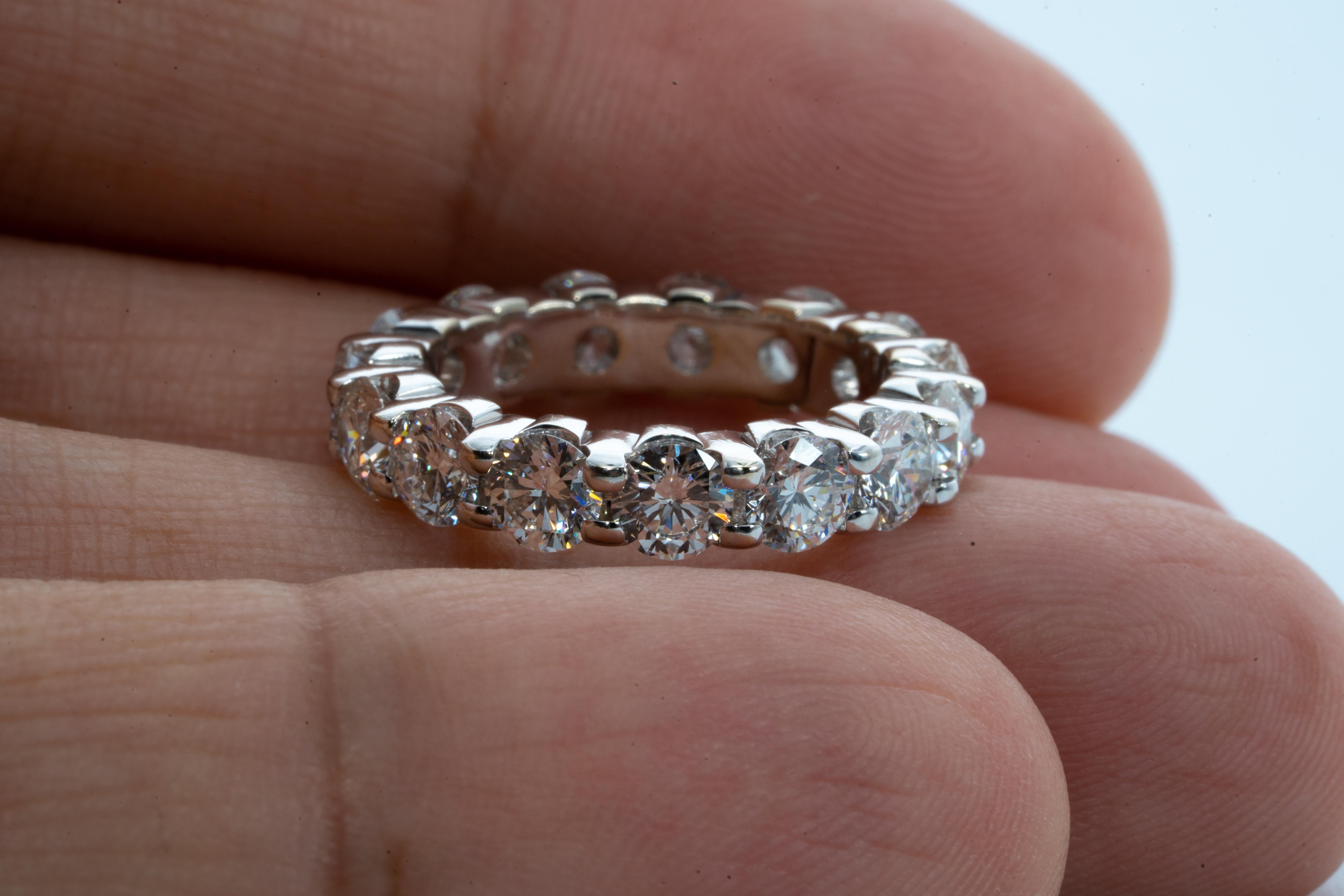 Round Cut Diamond Eternity Ring in 18 K,  4.71 Carat, D-E Color, by The Diamond Oak