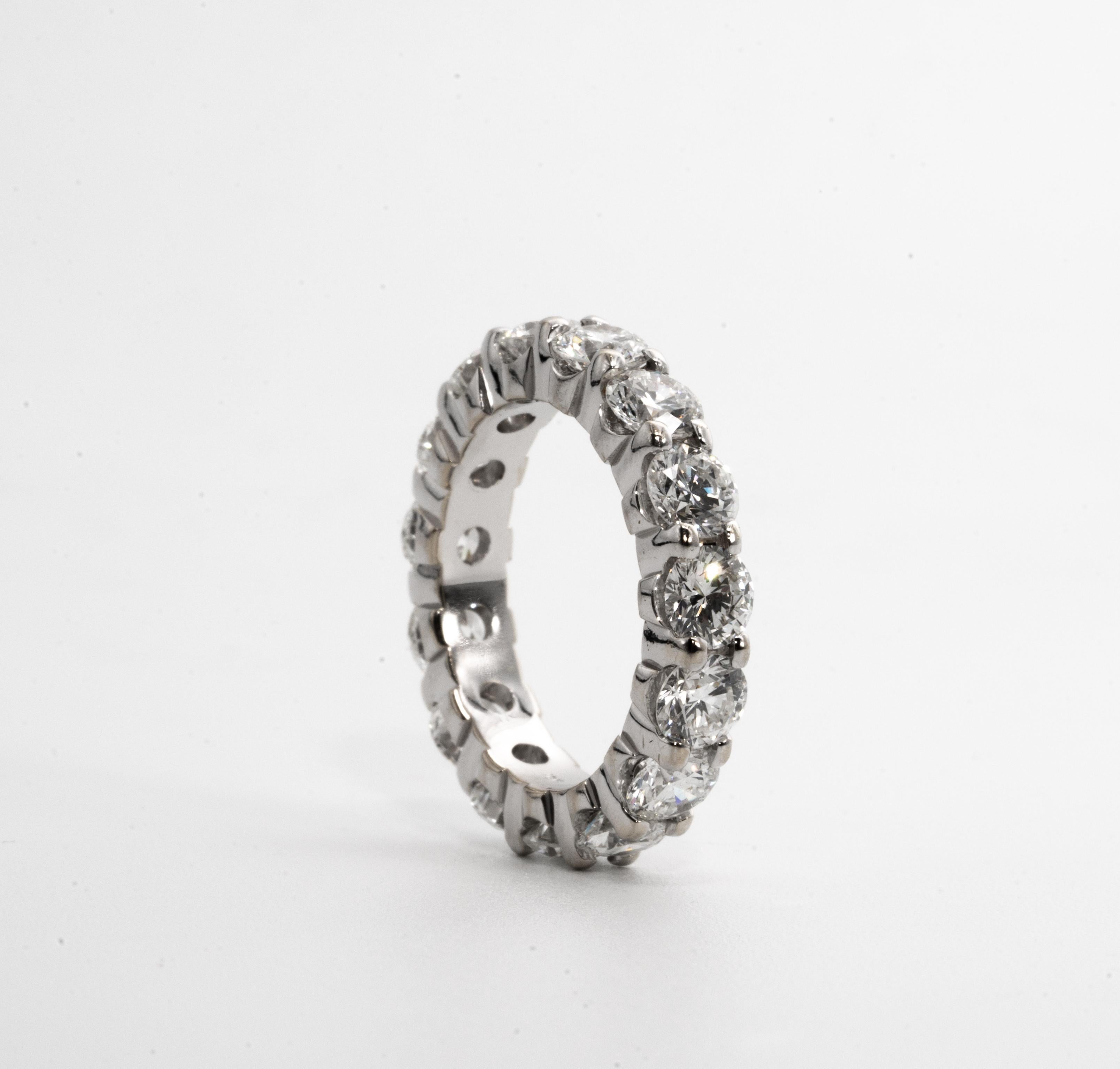 Round Cut Diamond Eternity Ring in 18 Karat White Gold 4.61 Carat Total