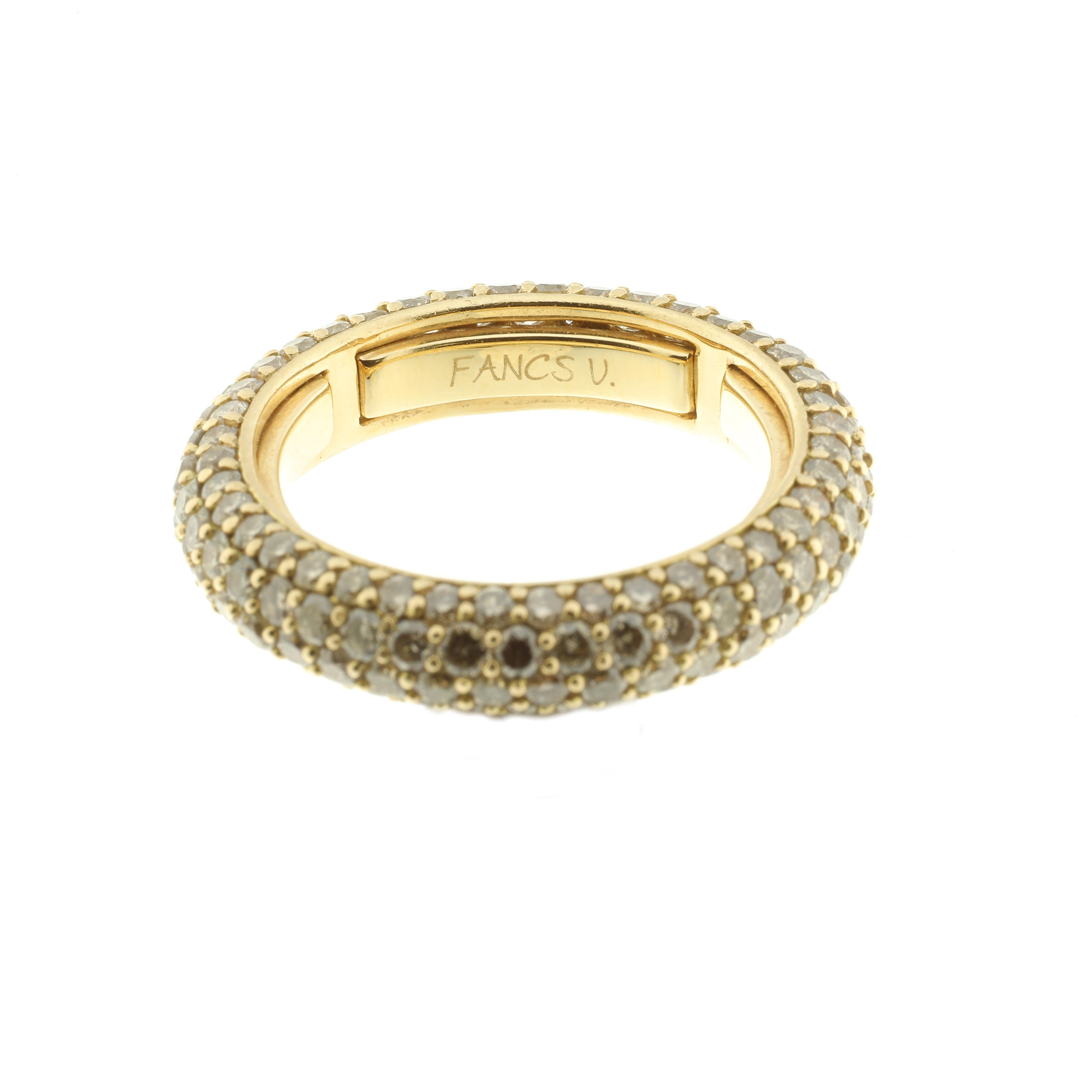 Contemporary 21st Century 18 Karat Yellow Gold and Champagne Diamond Eternity Stacking Ring For Sale