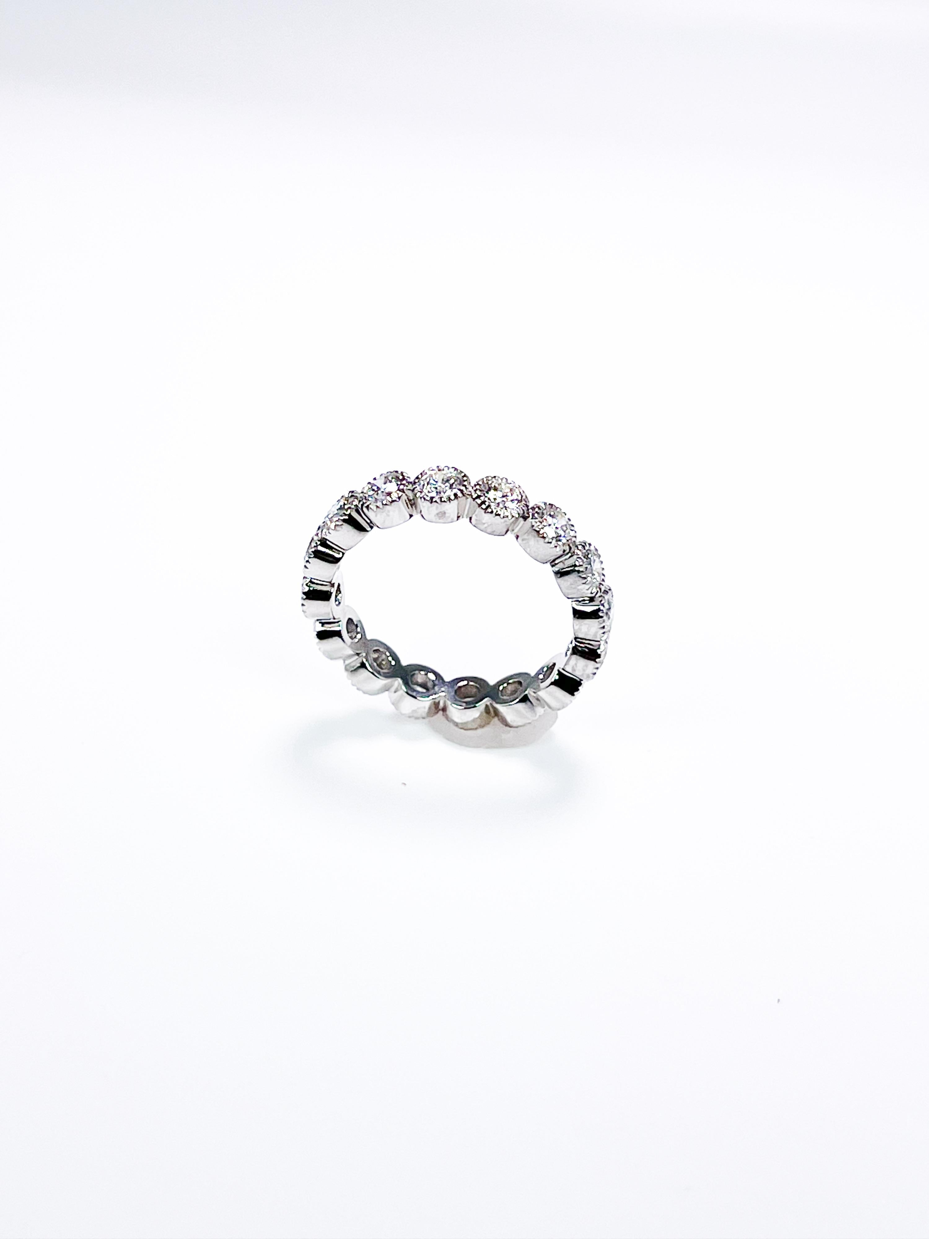 Women's Diamond eternity ring milgrain vintage design 14KT gold 1.40 carats For Sale