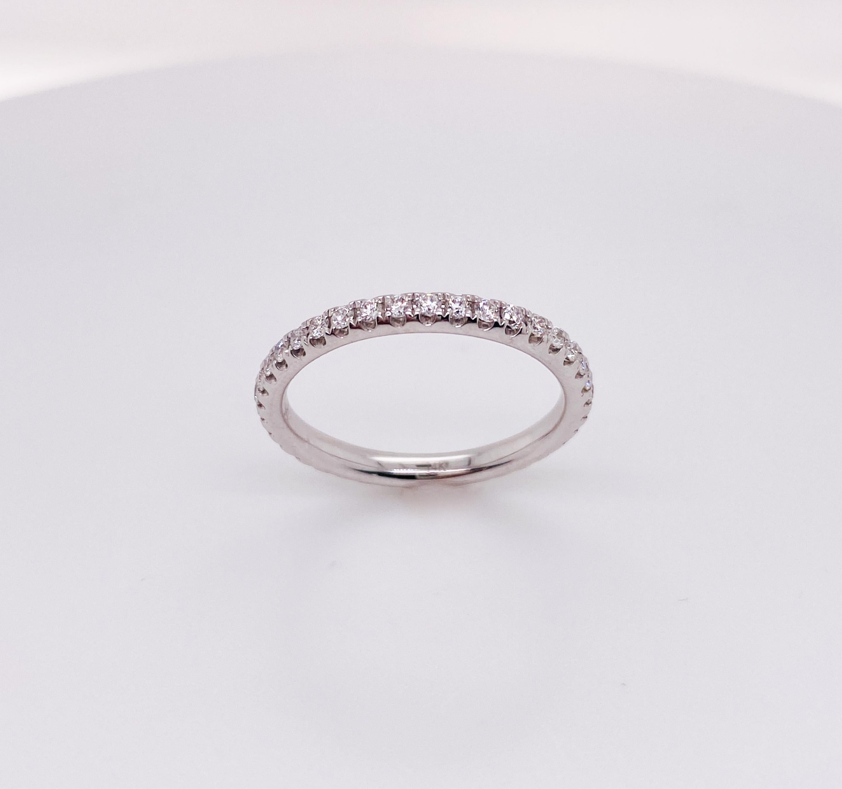 Contemporary Diamond Eternity Ring Stackable Band 0.55 Carat 14k White Gold, Low Profile For Sale