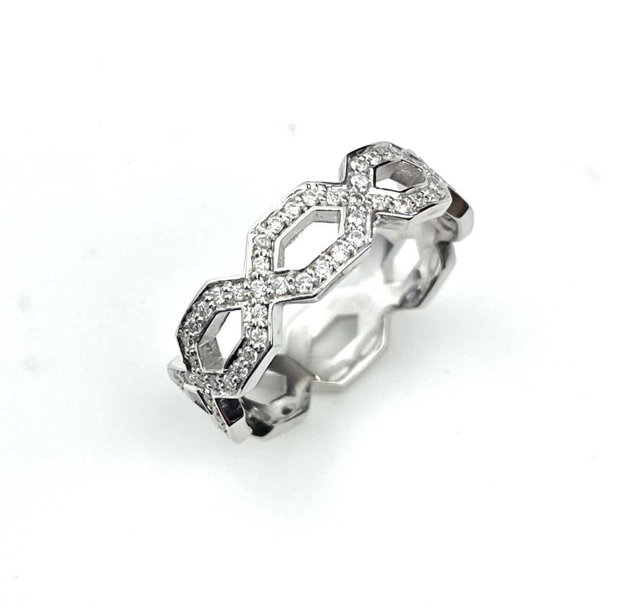 Contemporary Diamond Eternity Ring with Weave Pattern in White Gold For Sale