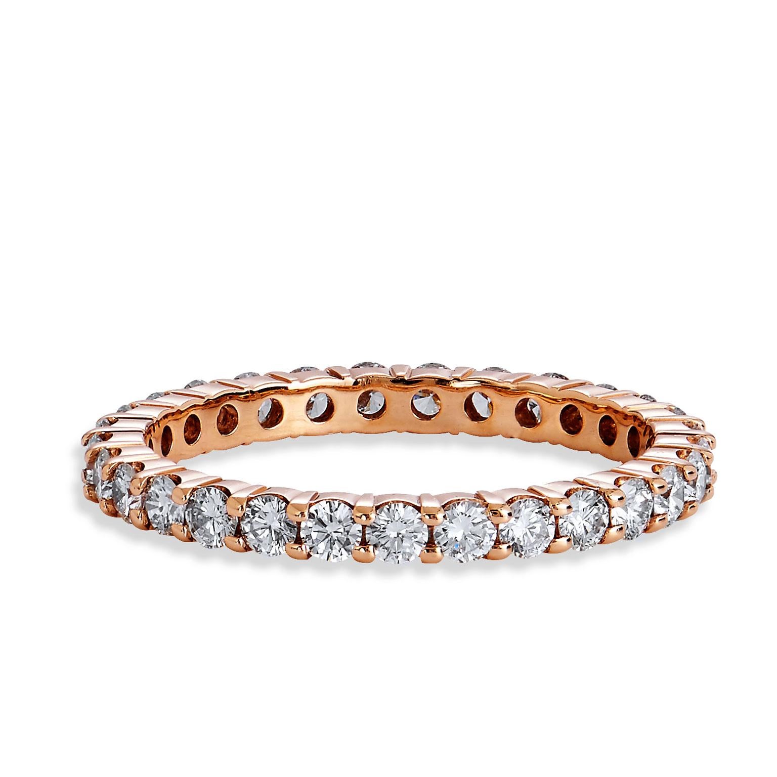 Round Cut One Carat Diamond Eternity Rose Gold Band 6 For Sale