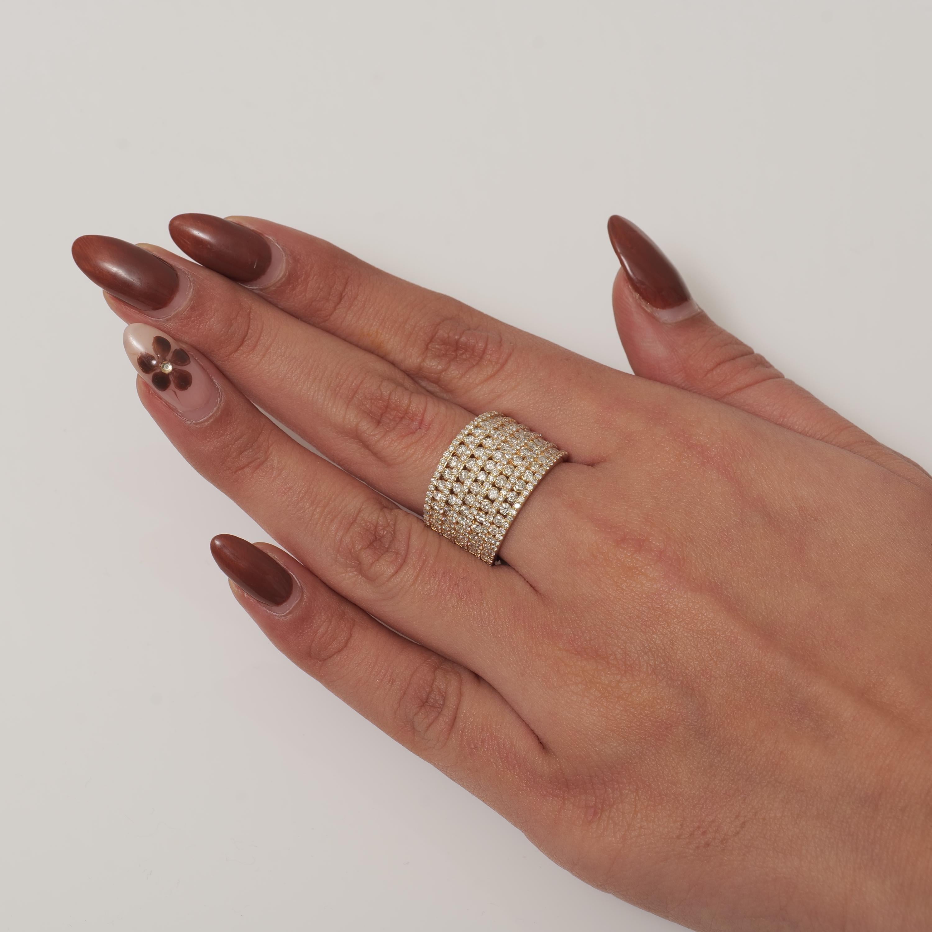 Art déco Bague d'éternité surdimensionnée en or massif 14 carats avec diamants (certifiée) en vente