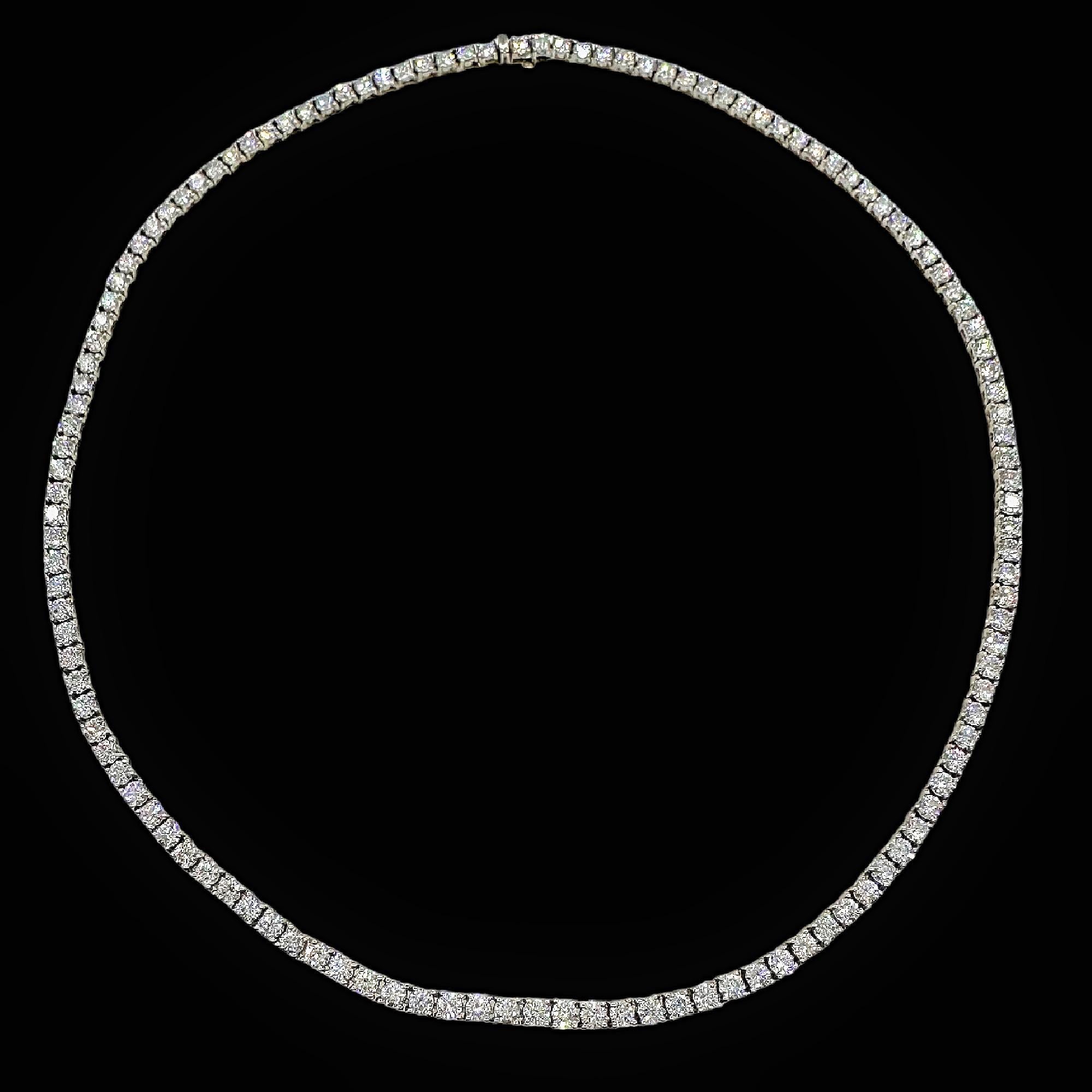 Diamond Eternity Tennis Necklace Round Brilliant ~ 12.00 tcw 14K White Gold For Sale 1