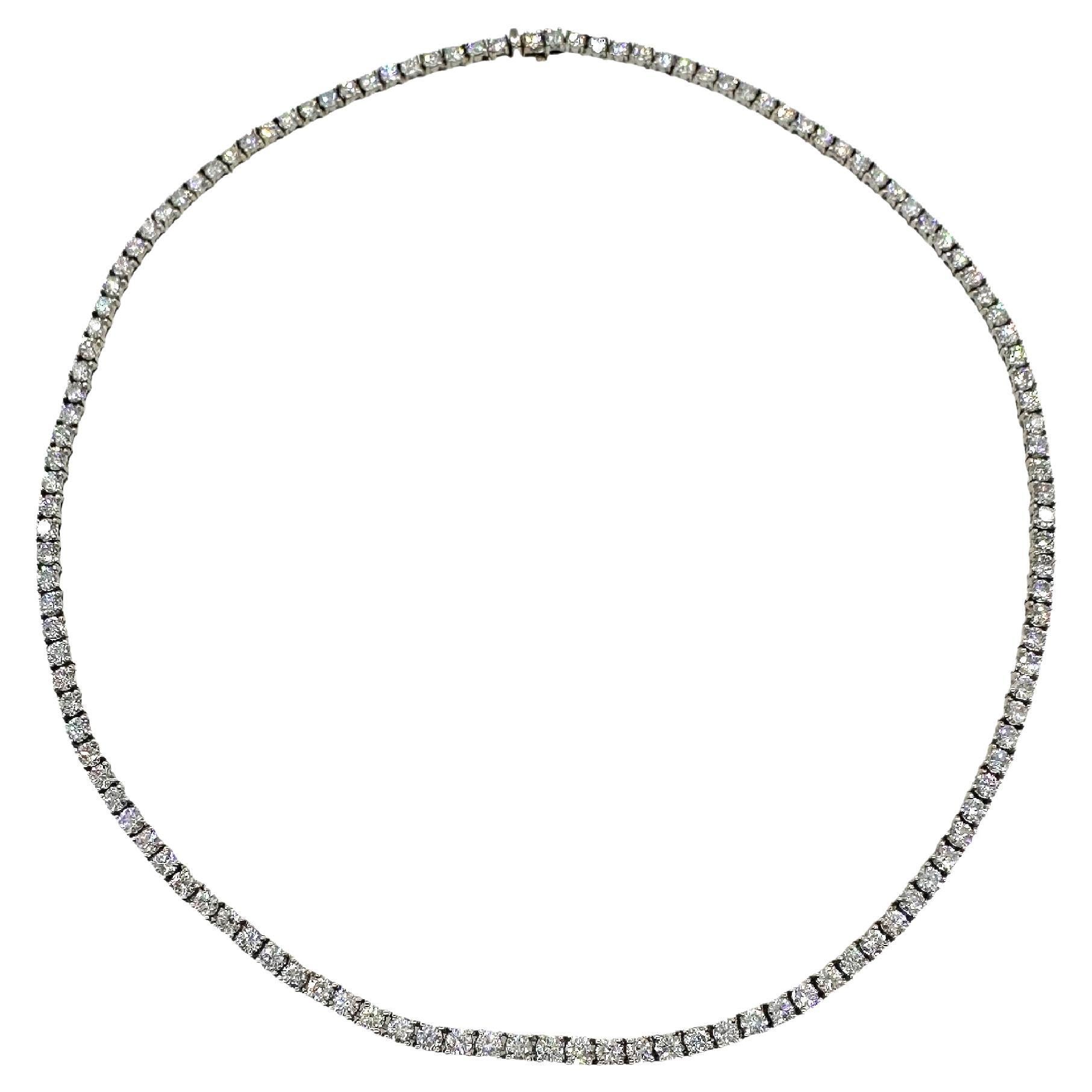 Diamond Eternity Tennis Necklace Round Brilliant ~ 12.00 tcw 14K White Gold For Sale