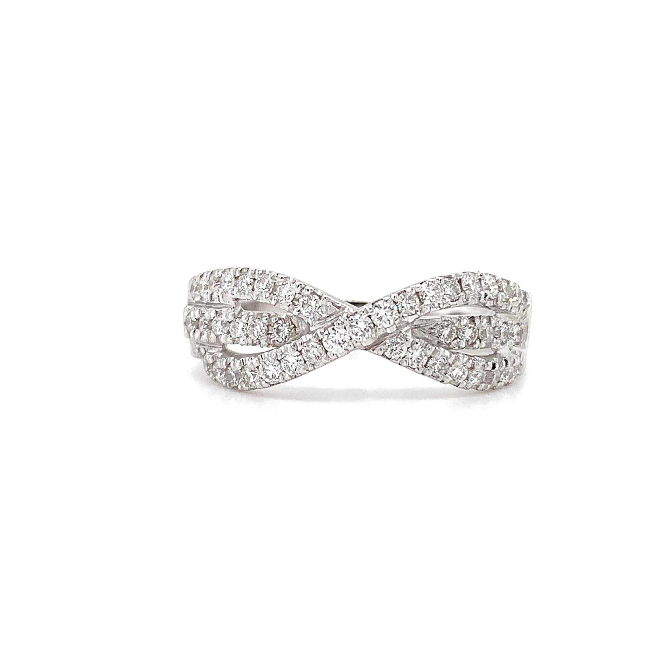 Round Cut Diamond eternity triple row engagement ring 18k white gold For Sale