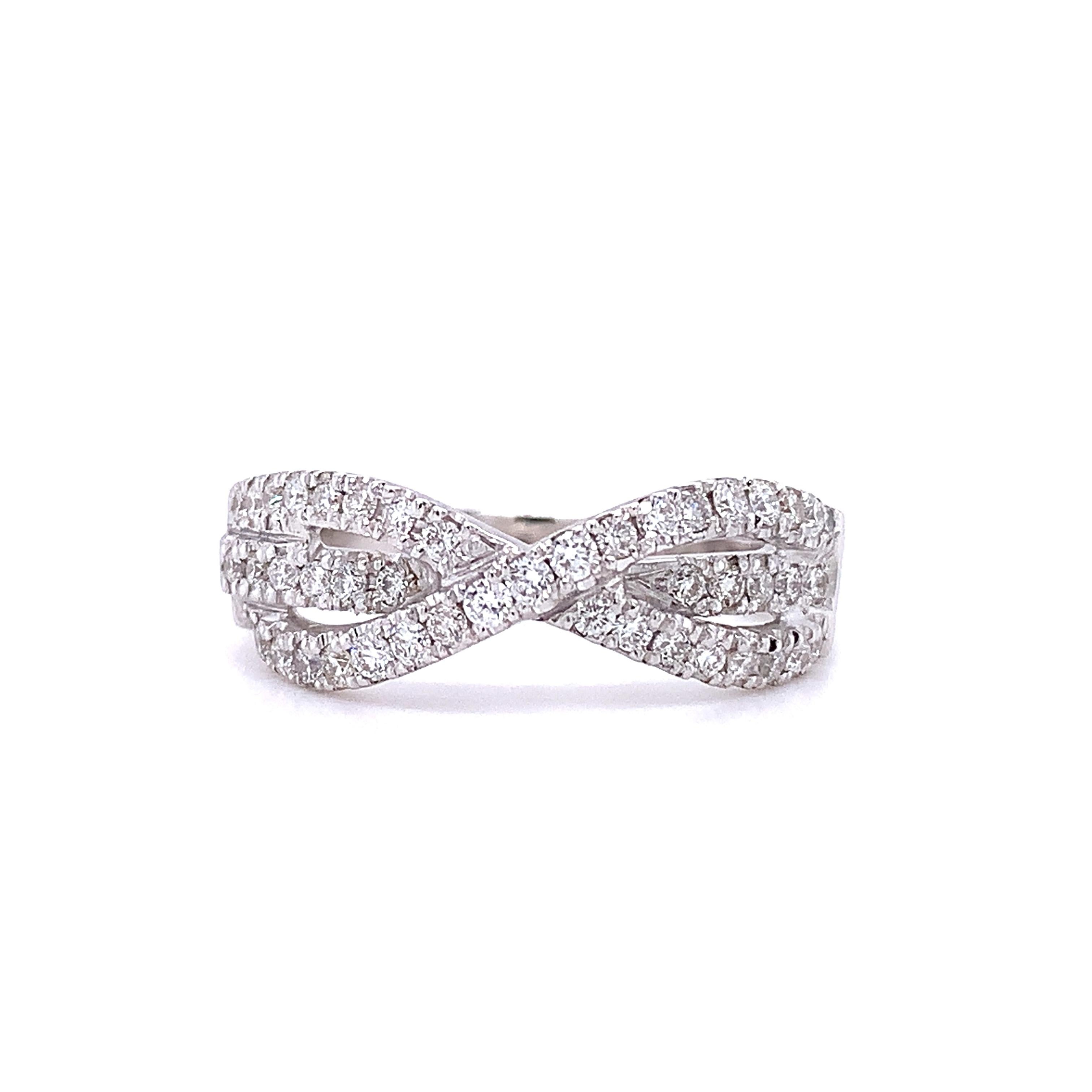 Diamond eternity triple row engagement ring 18k white gold For Sale 1