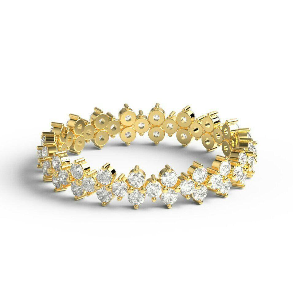 Alliance d'éternité en or jaune massif 14 carats et diamants cadeau pour mère en vente 3